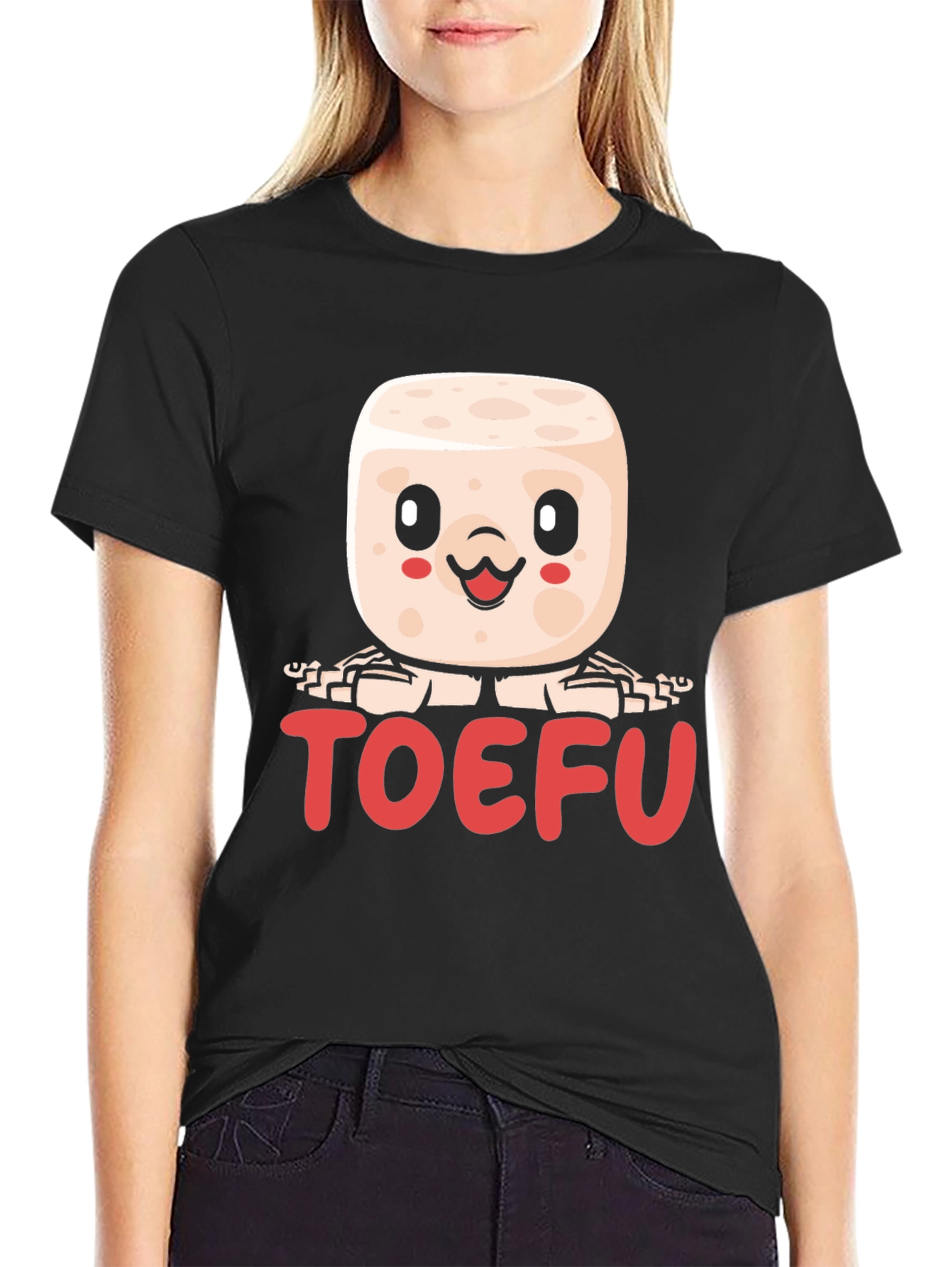 Cute Kawaii Tofu Cartoon Black T-Shirt
