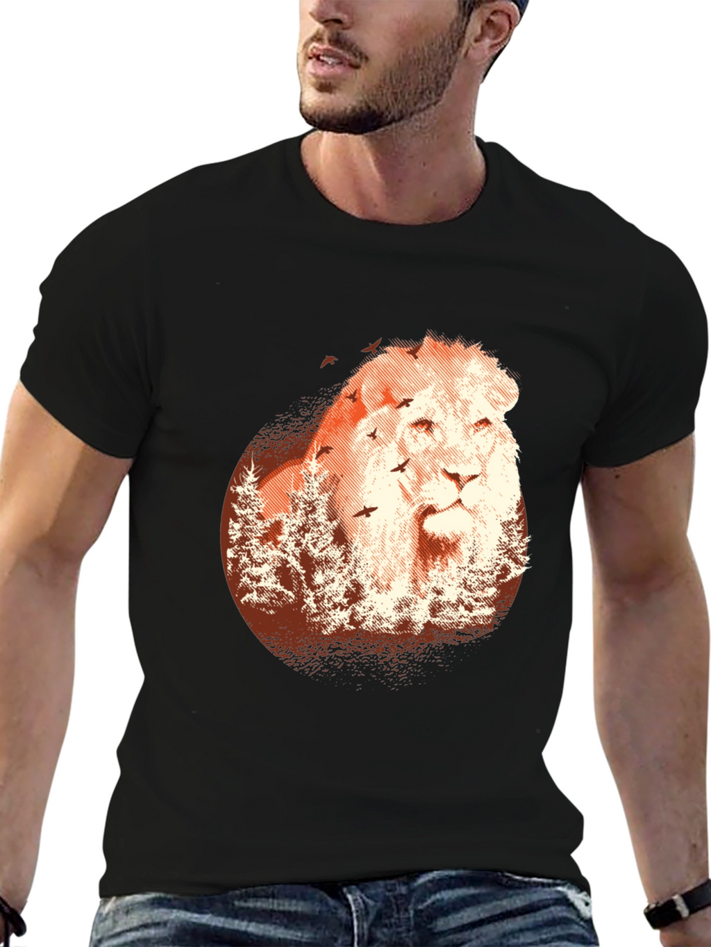 Lion Forest Graphic Black T-Shirt