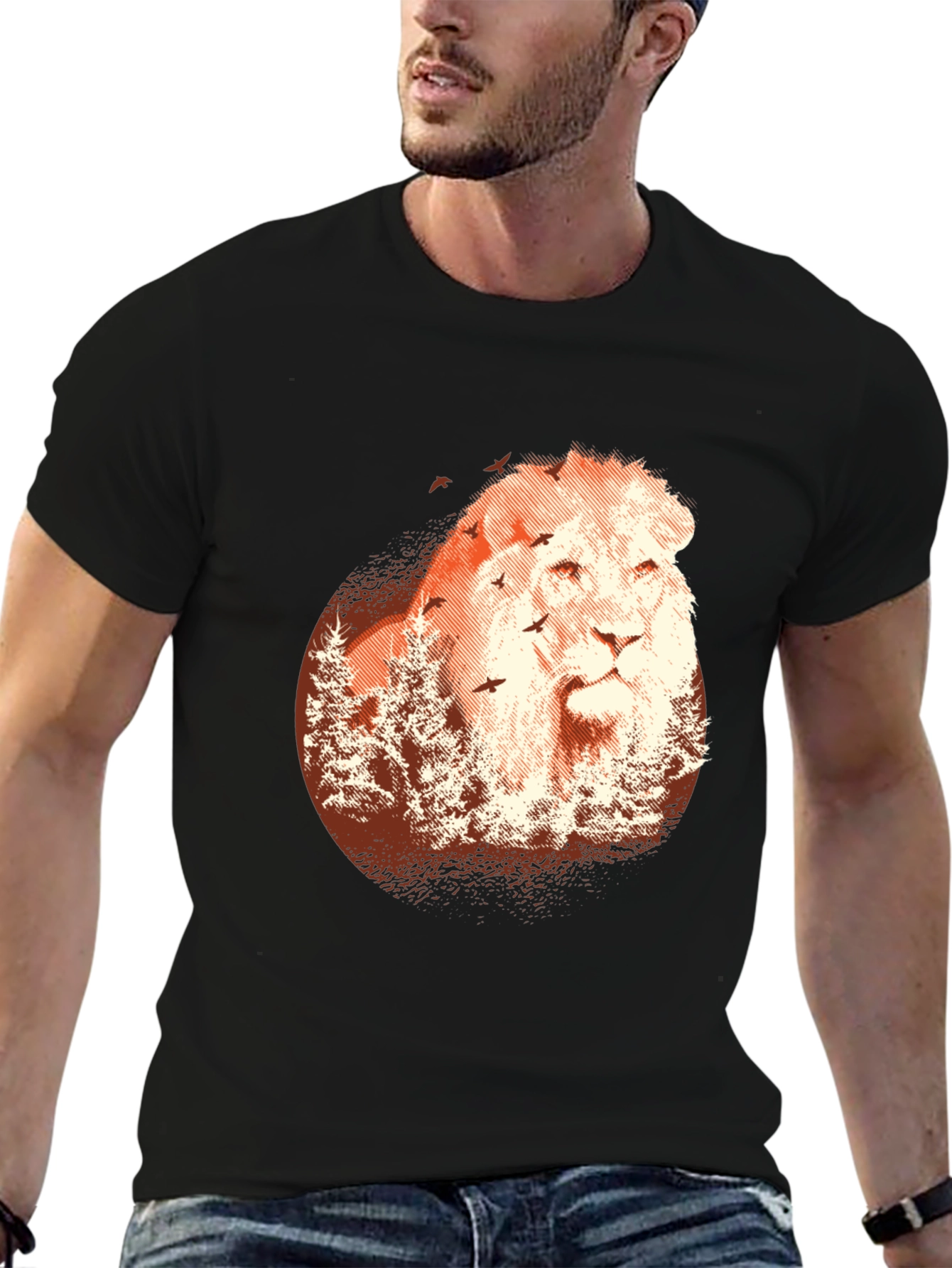 Lion Forest Graphic Black T-Shirt