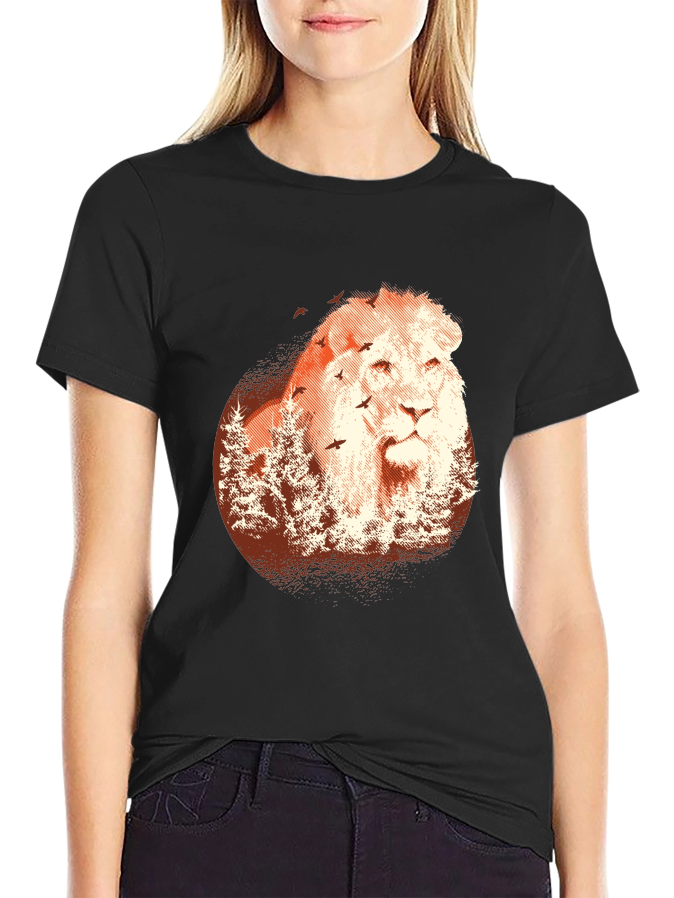 Lion Forest Graphic Black T-Shirt
