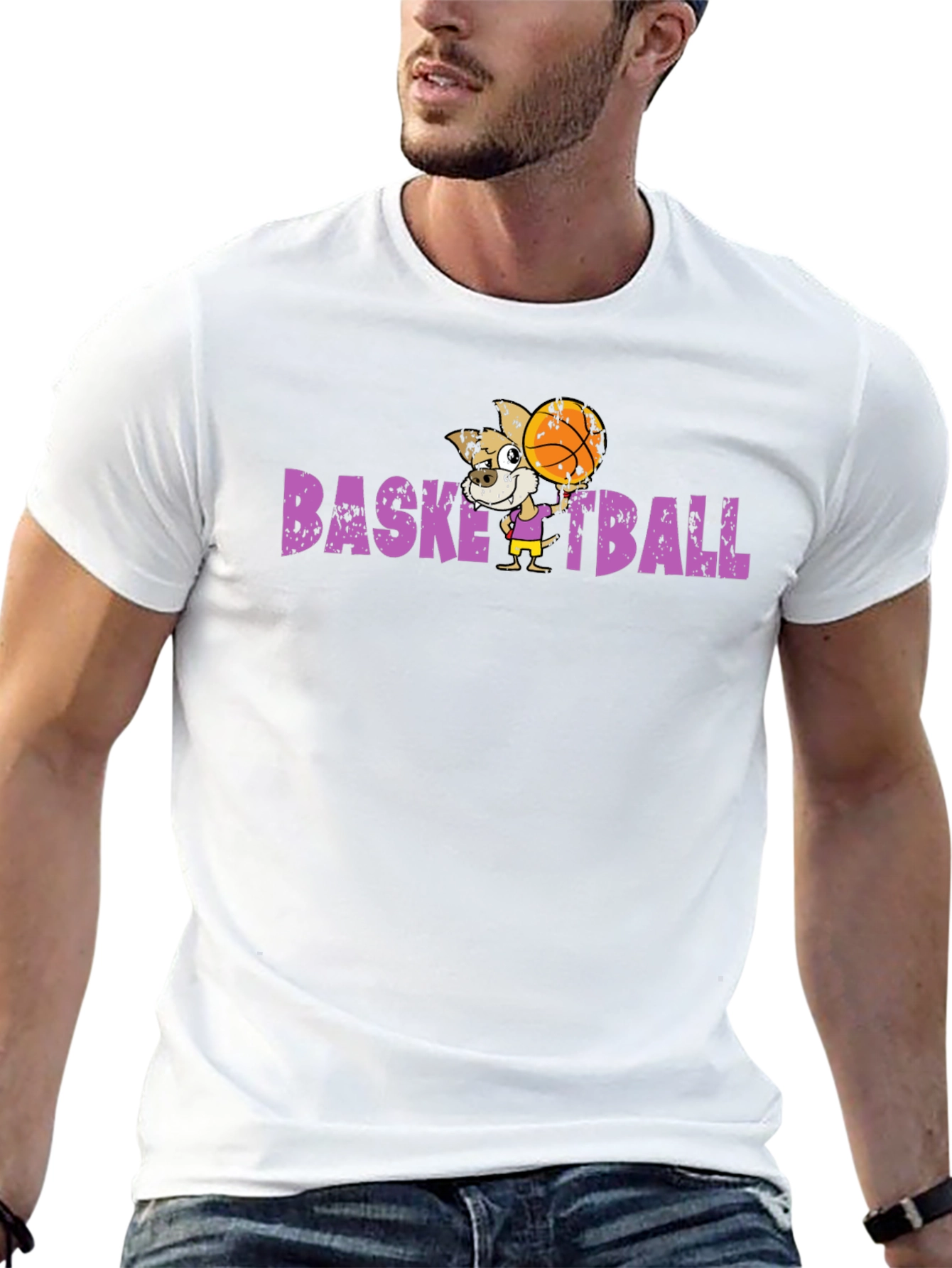 Basketball Bulldog T-Shirt - Novelty Graphic Tee