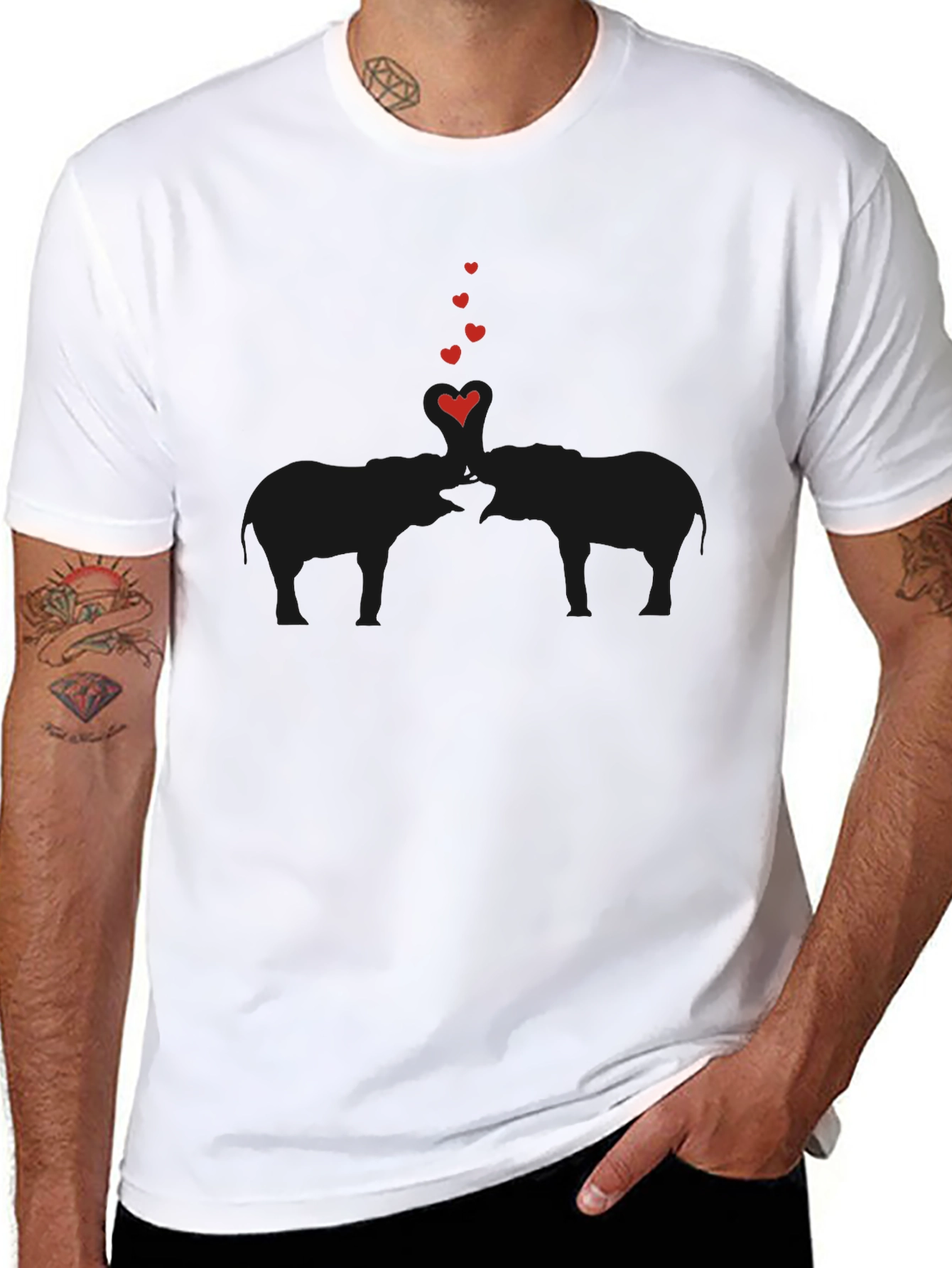 Elephant Love Tee - Soft Black Cotton Graphic T-Shirt