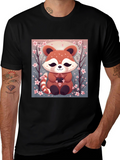 Cute Red Panda Cherry Blossom Black T-Shirt