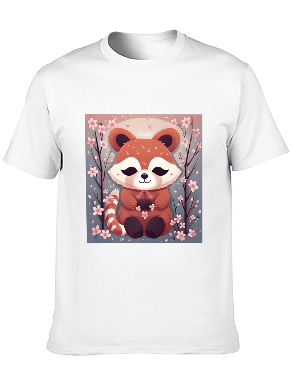 Cute Red Panda Cherry Blossom Black T-Shirt