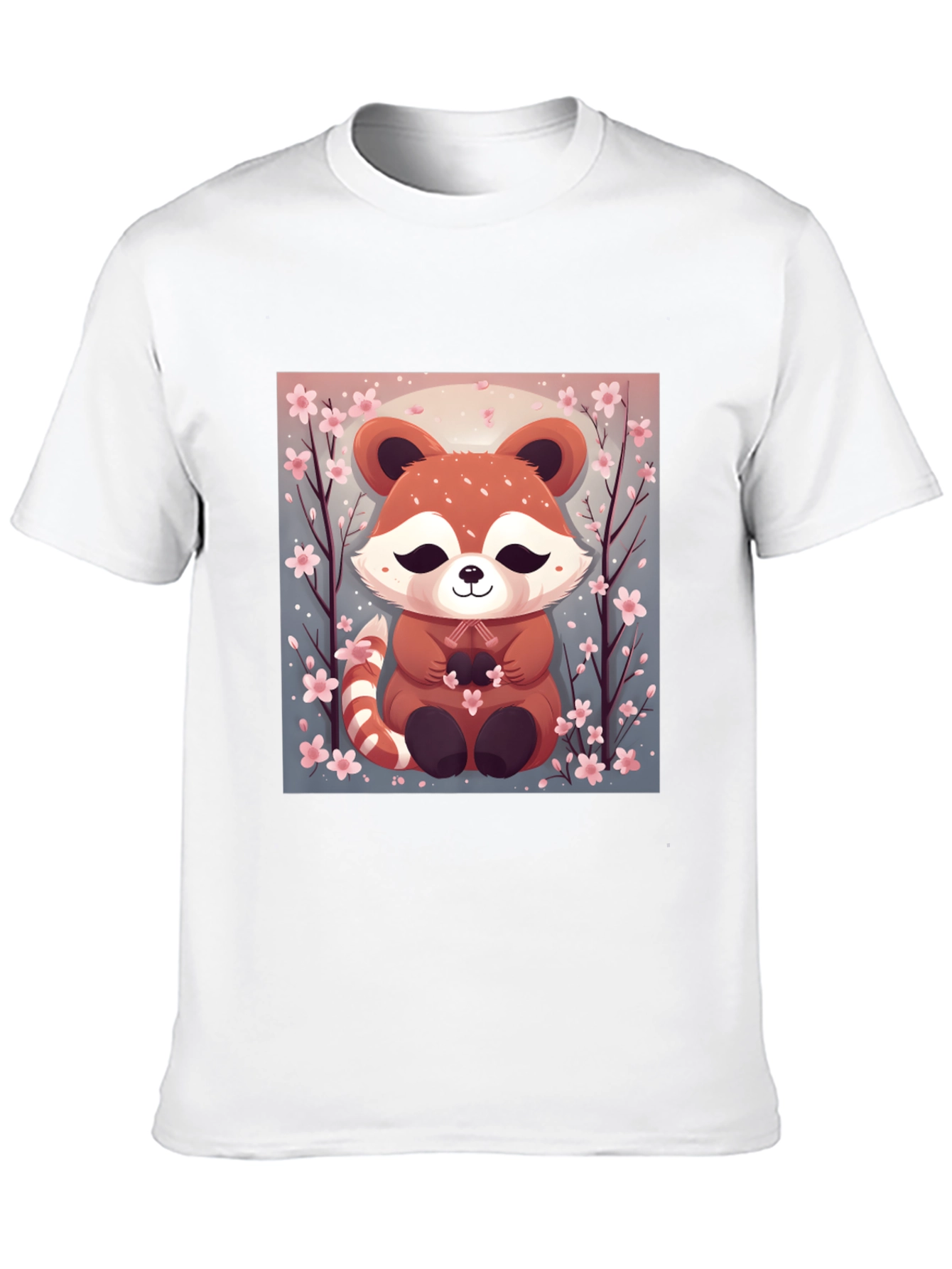 Cute Red Panda Cherry Blossom Black T-Shirt