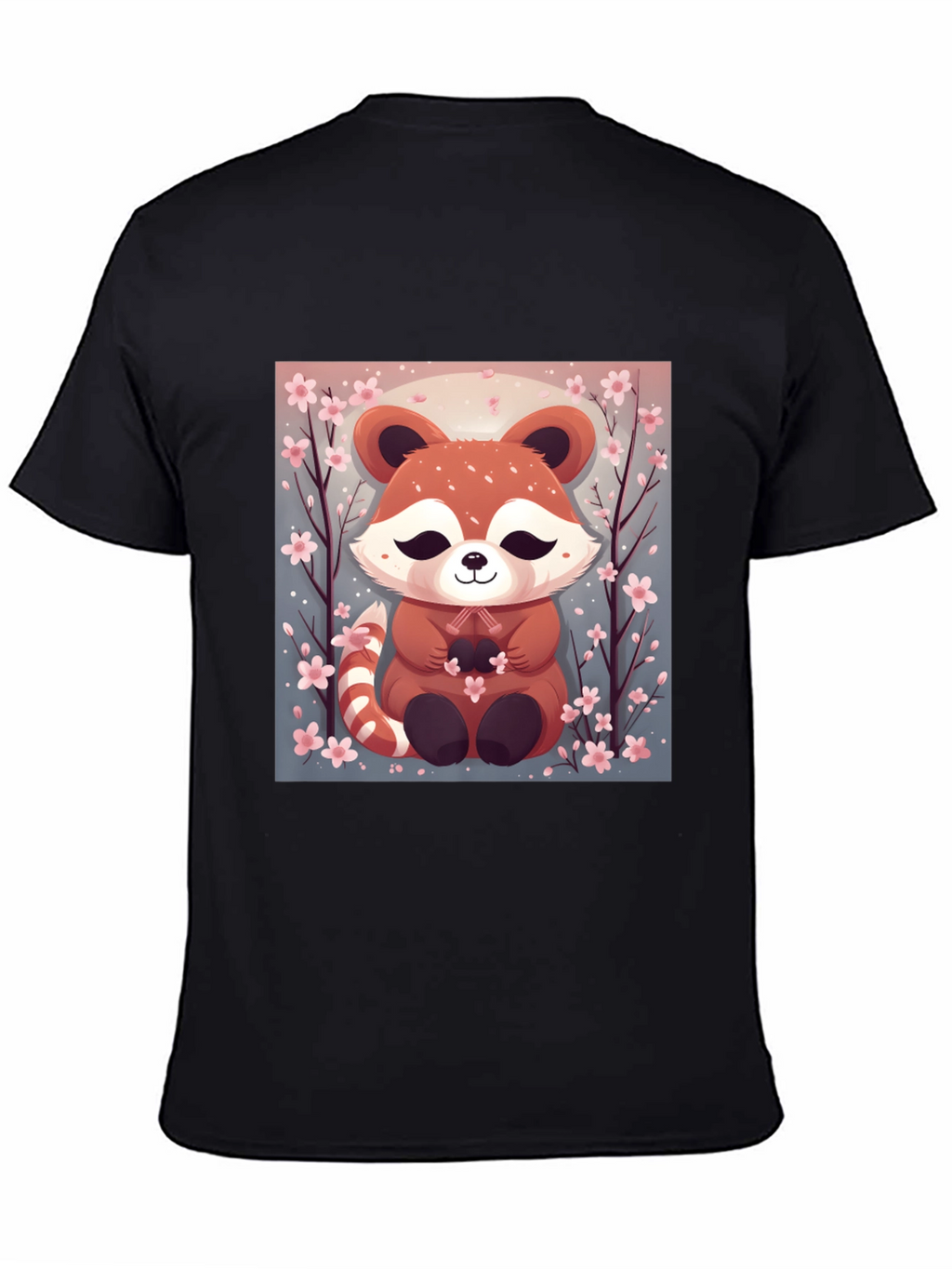 Cute Red Panda Cherry Blossom Black T-Shirt