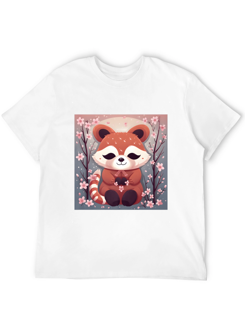 Cute Red Panda Cherry Blossom Black T-Shirt