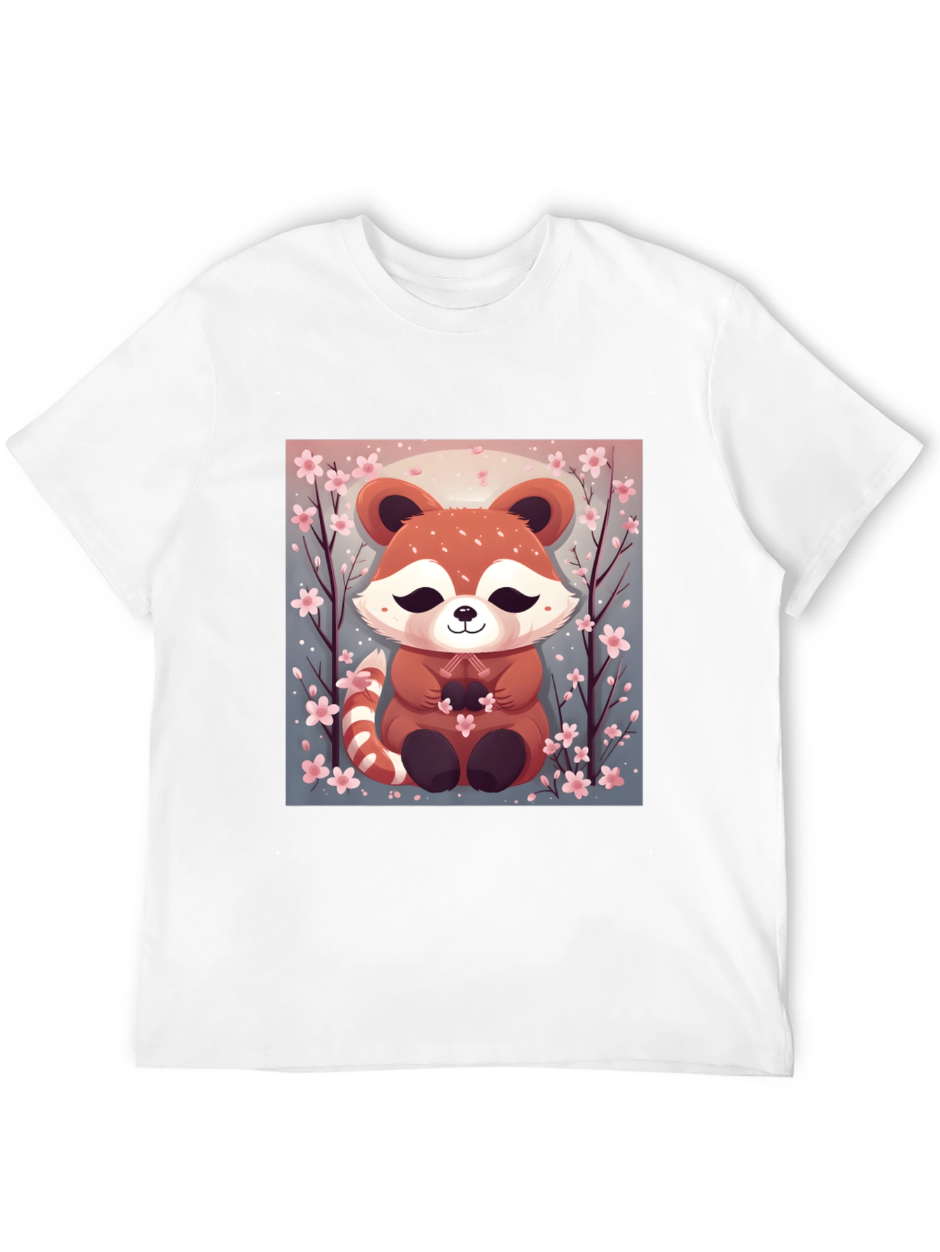 Cute Red Panda Cherry Blossom Black T-Shirt