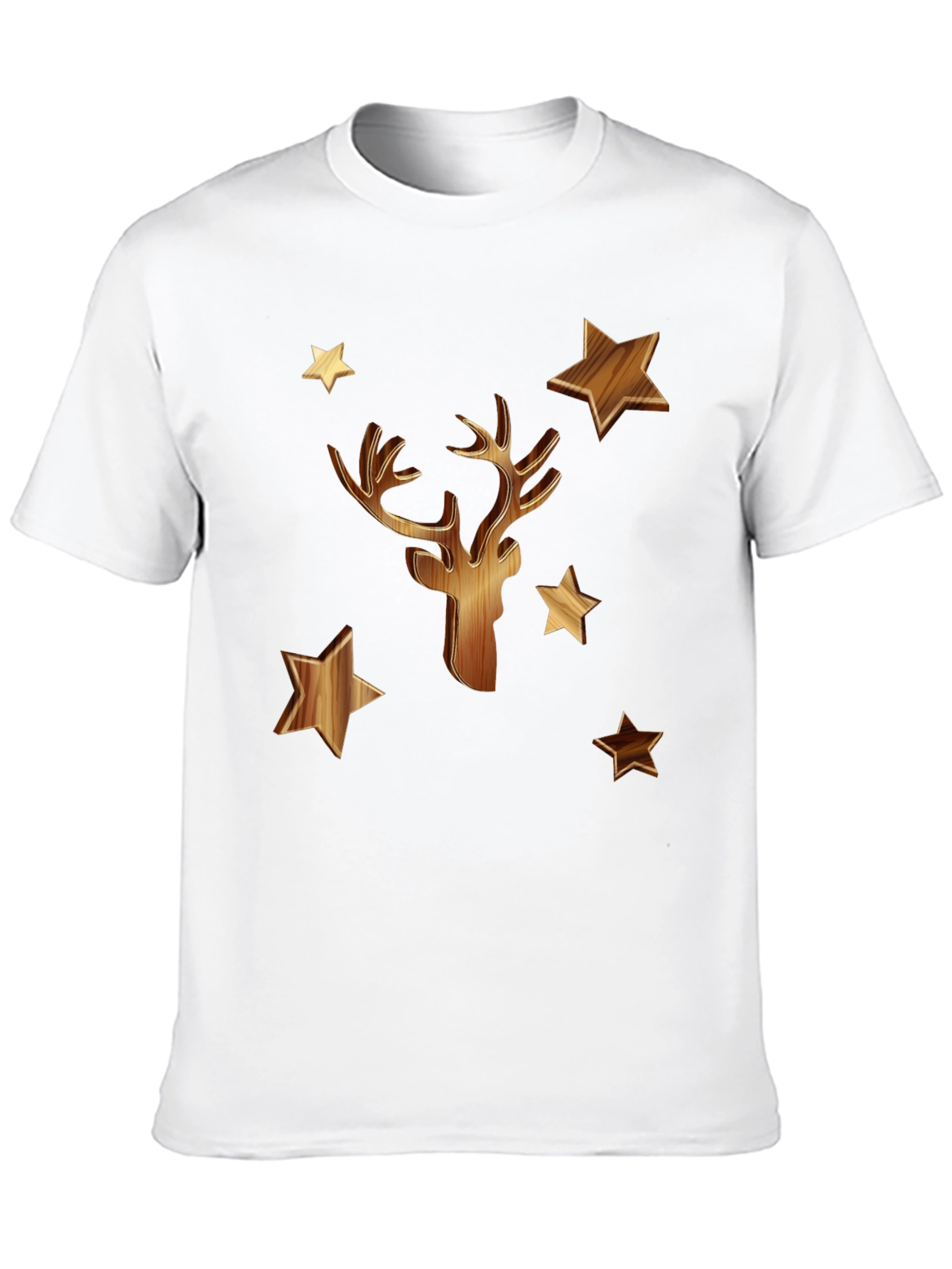 Wooden Deer & Stars Black T-Shirt