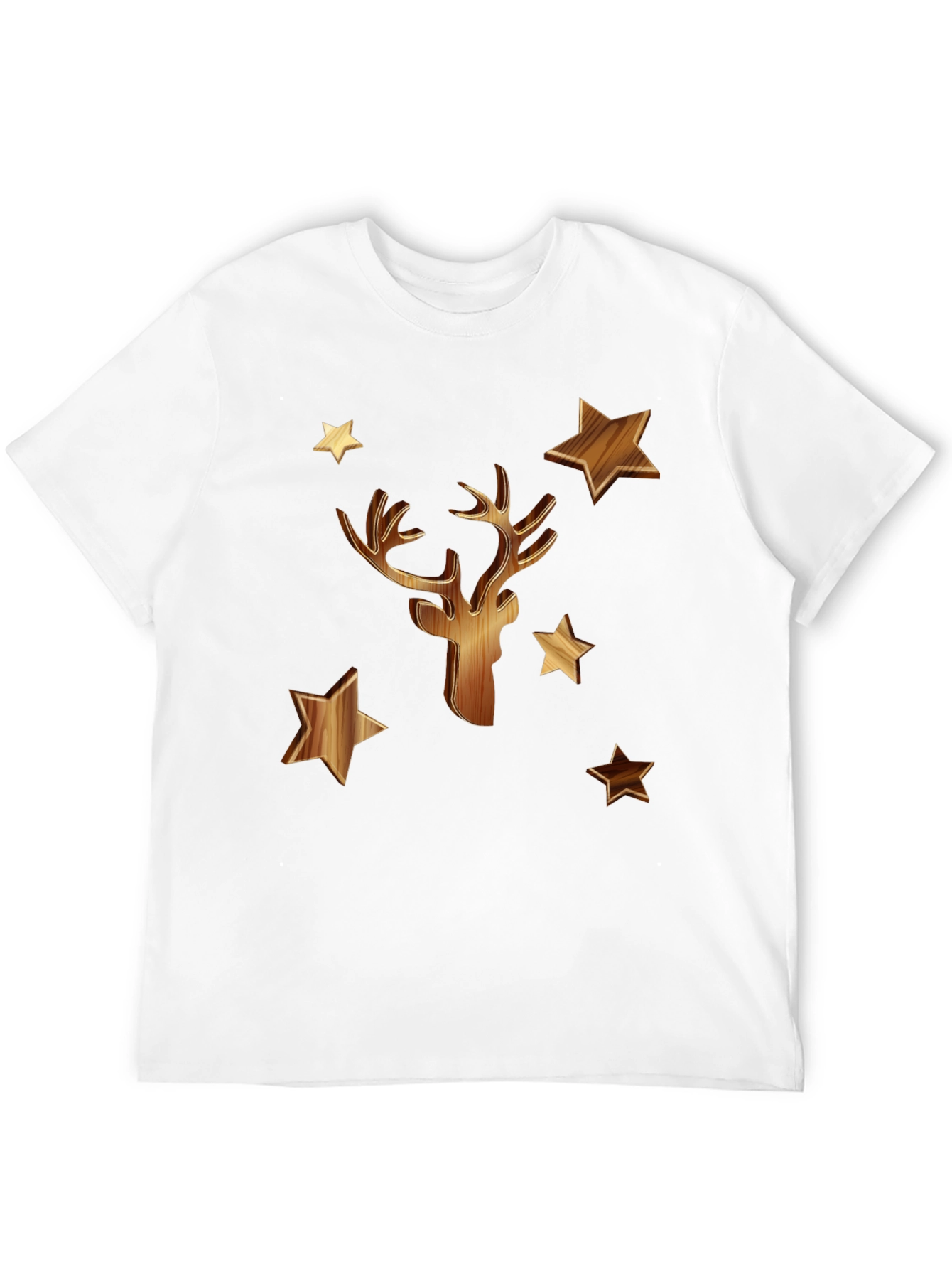Wooden Deer & Stars Black T-Shirt