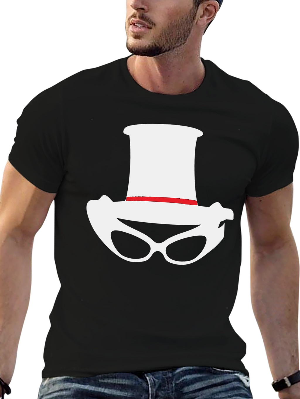 Novelty Hat and Glasses Black T-Shirt