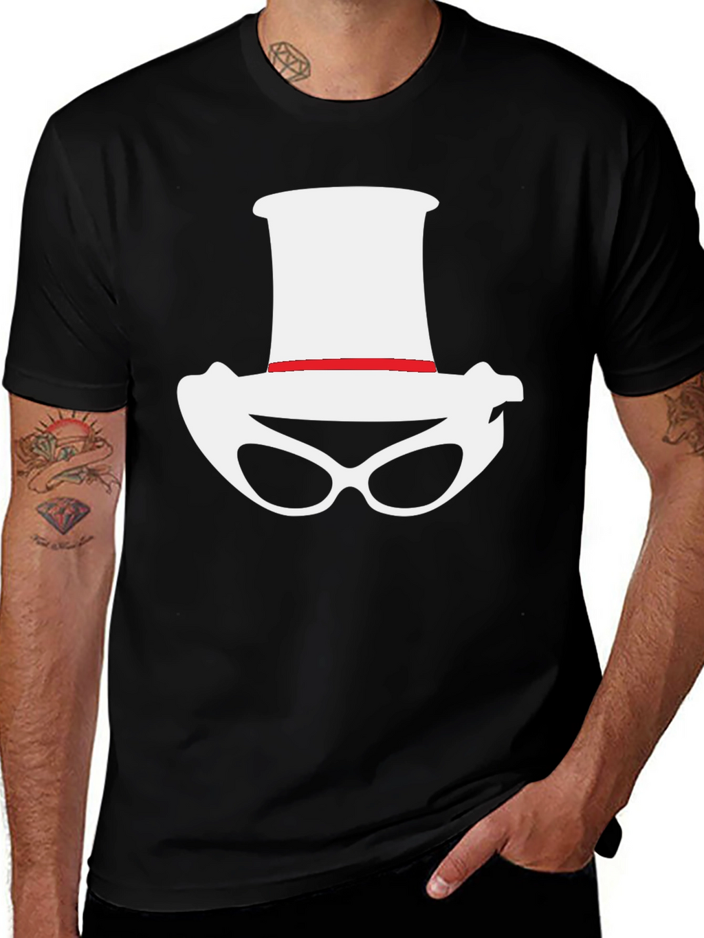 Novelty Hat and Glasses Black T-Shirt