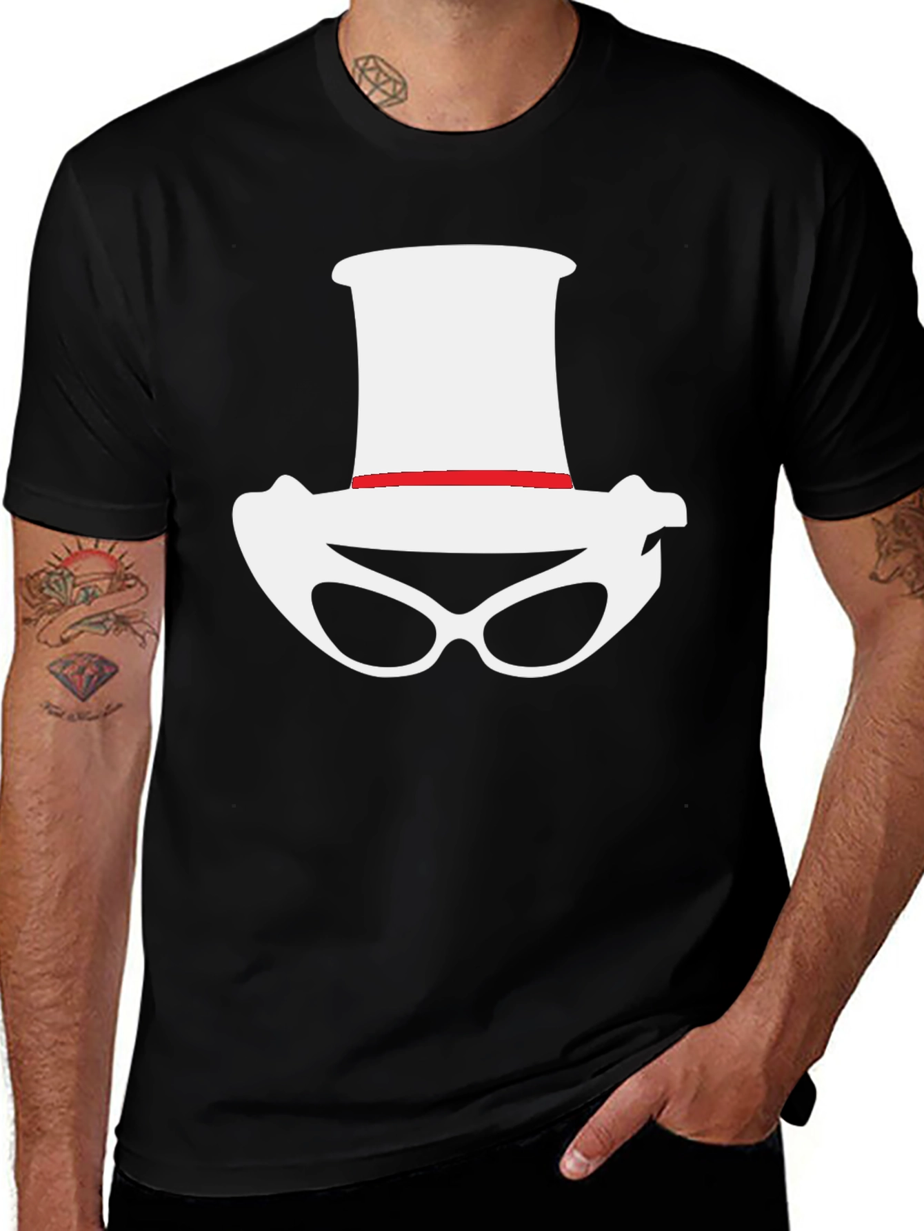 Novelty Hat and Glasses Black T-Shirt