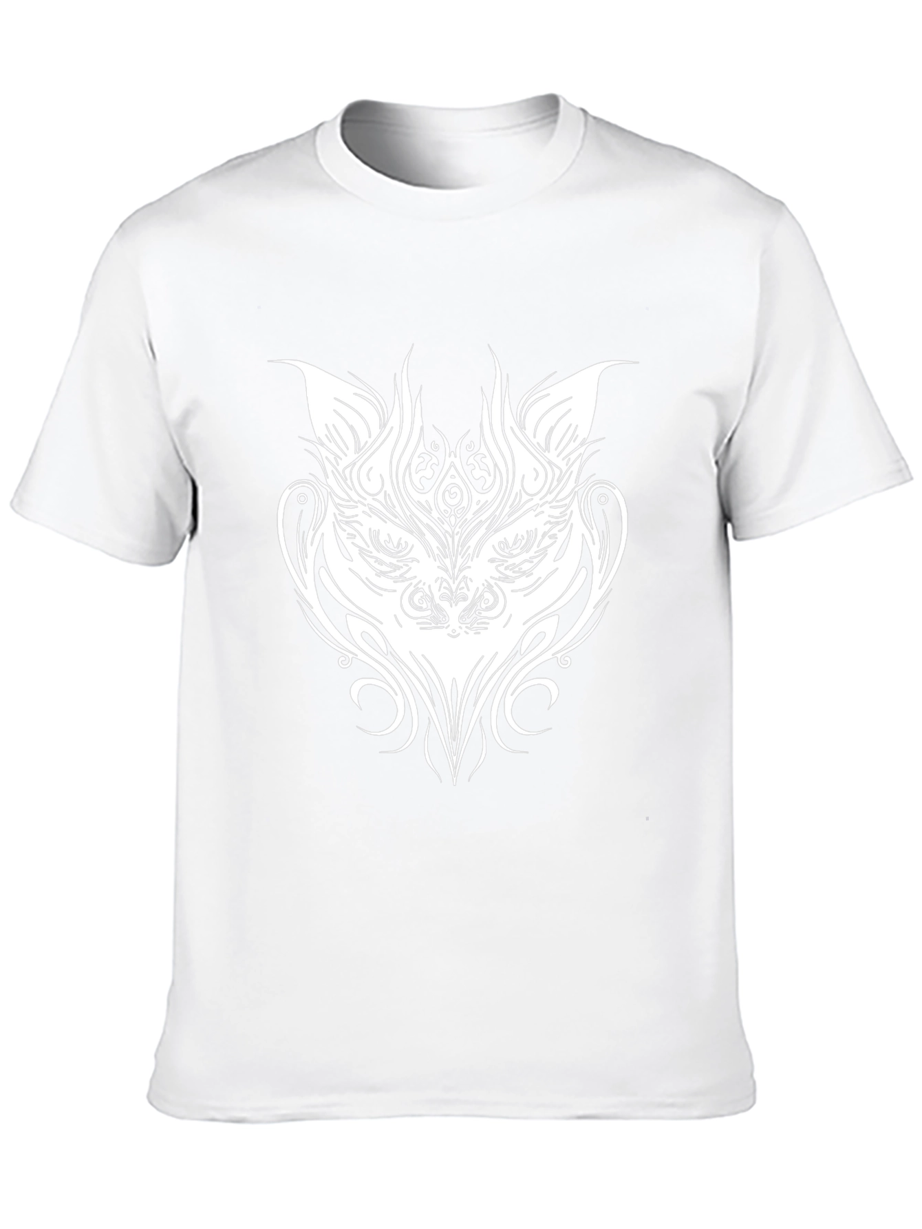 Tribal Cat Graphic Tee - Black Cotton T-Shirt