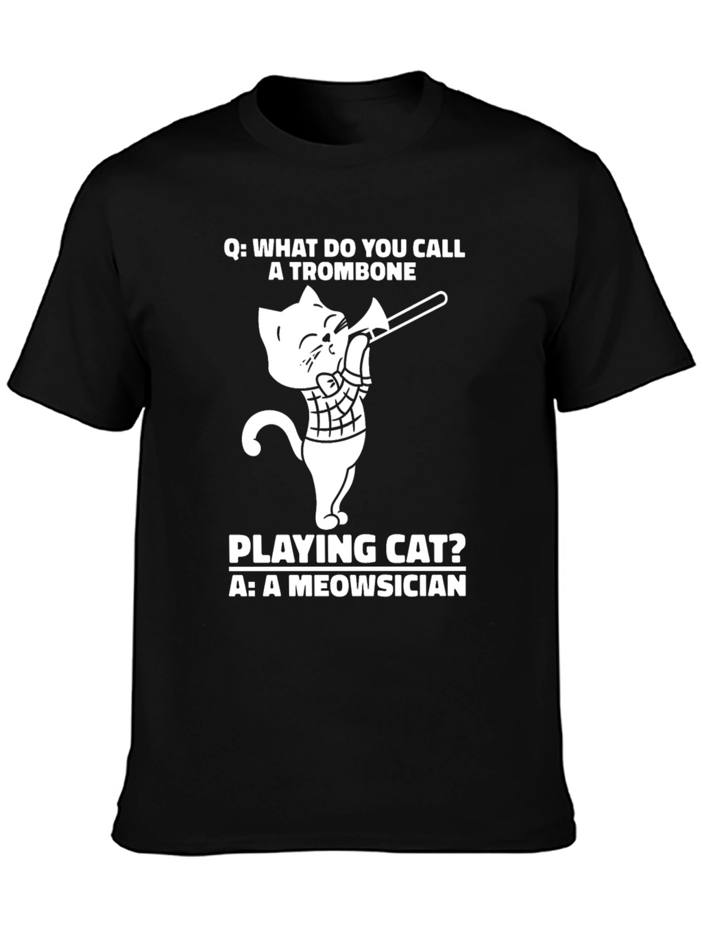 Meowsician Trombone Cat T-Shirt - Black