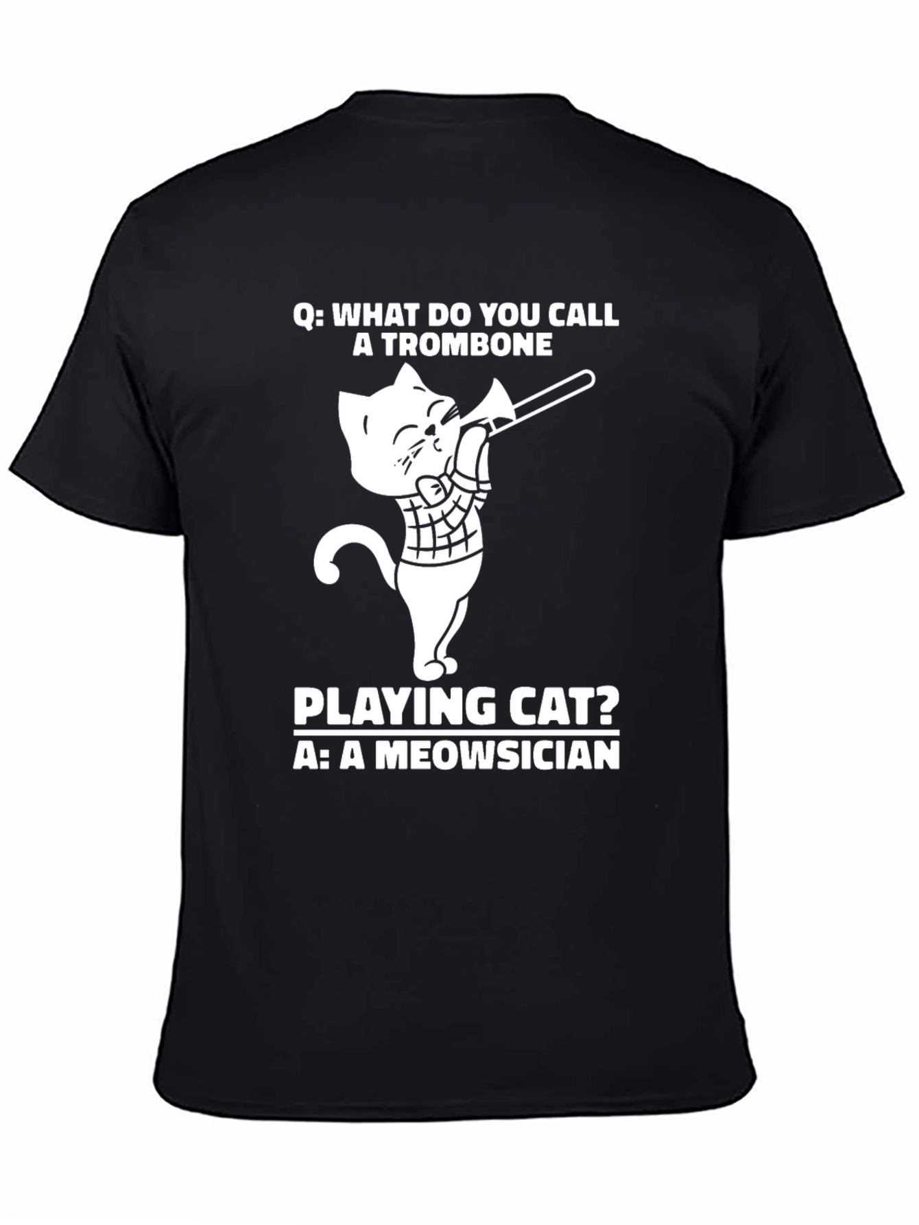 Meowsician Trombone Cat T-Shirt - Black