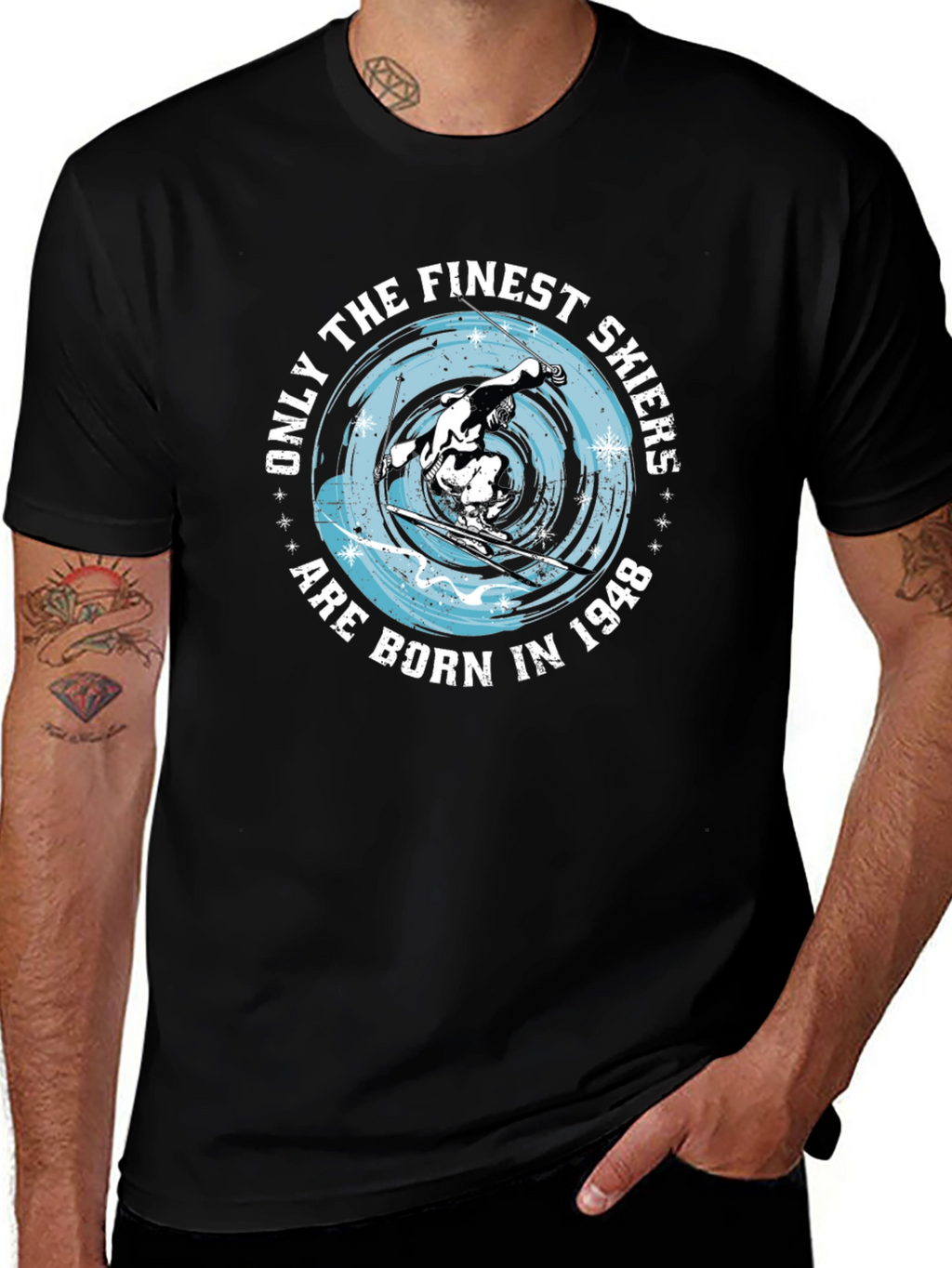 Finest Skiers Born in 1948 Black Graphic Tee