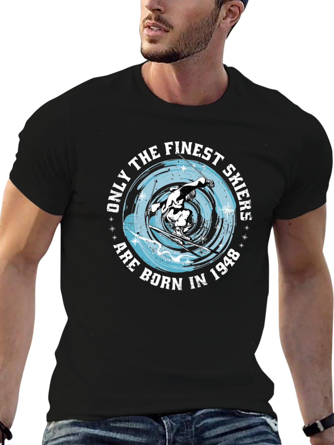 Finest Skiers Born in 1948 Black Graphic Tee