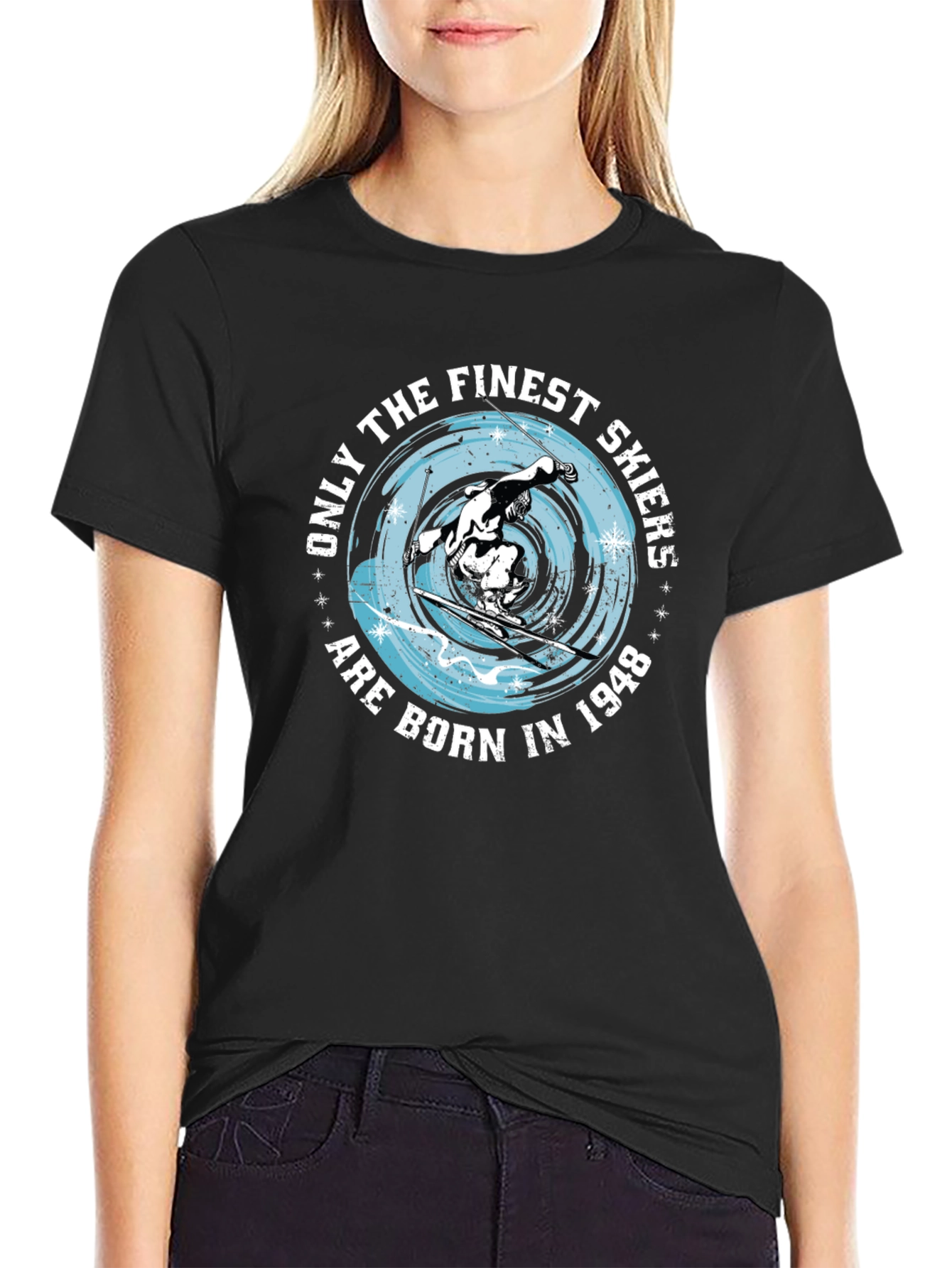Finest Skiers Born in 1948 Black Graphic Tee