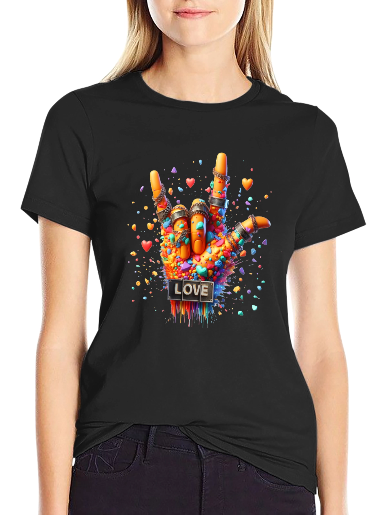 Love Sign Hand Graphic Tee - Colorful ASL Design
