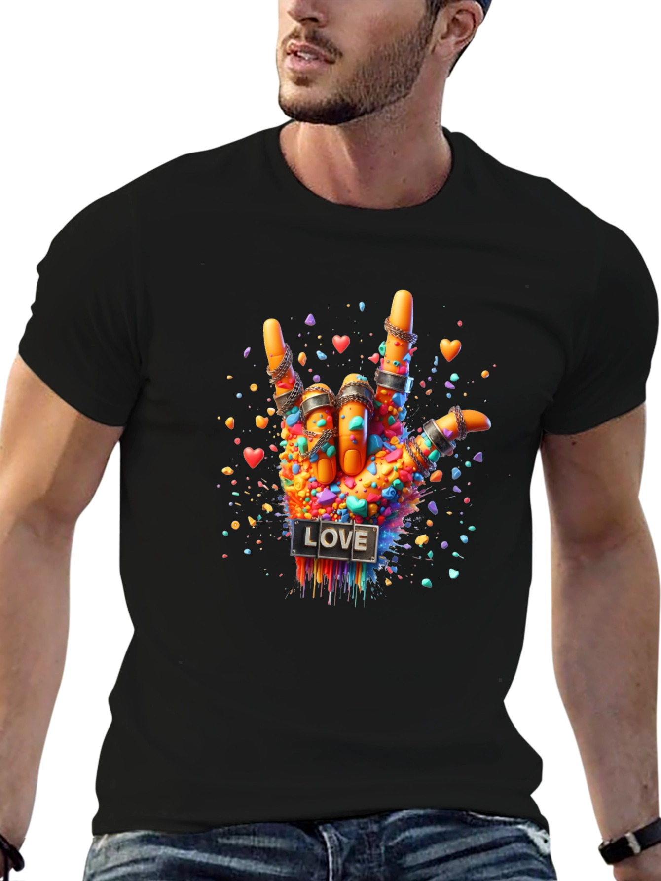 Love Sign Hand Graphic Tee - Colorful ASL Design