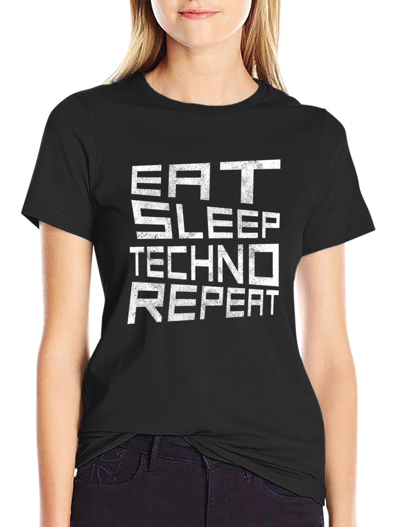 Eat Sleep Techno Repeat Black T-Shirt EDM Music Rave