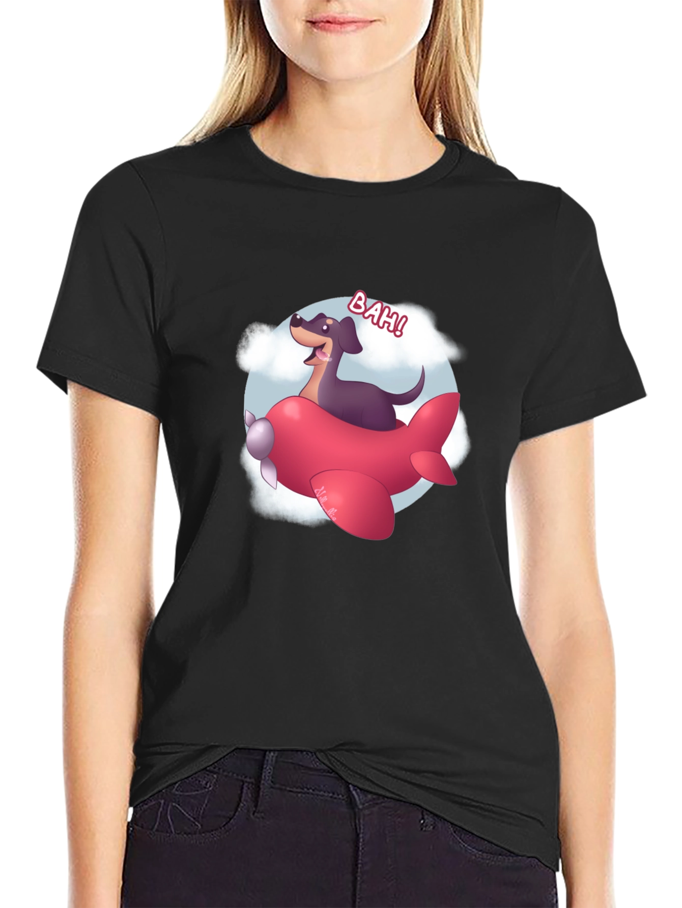 Dog Pilot Cartoon Graphic T-Shirt
