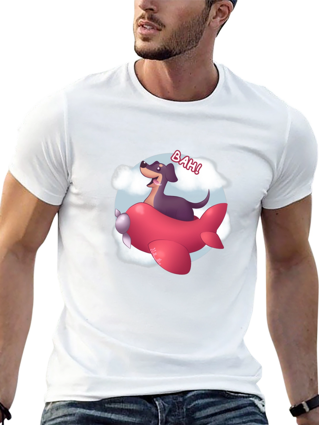 Dog Pilot Cartoon Graphic T-Shirt