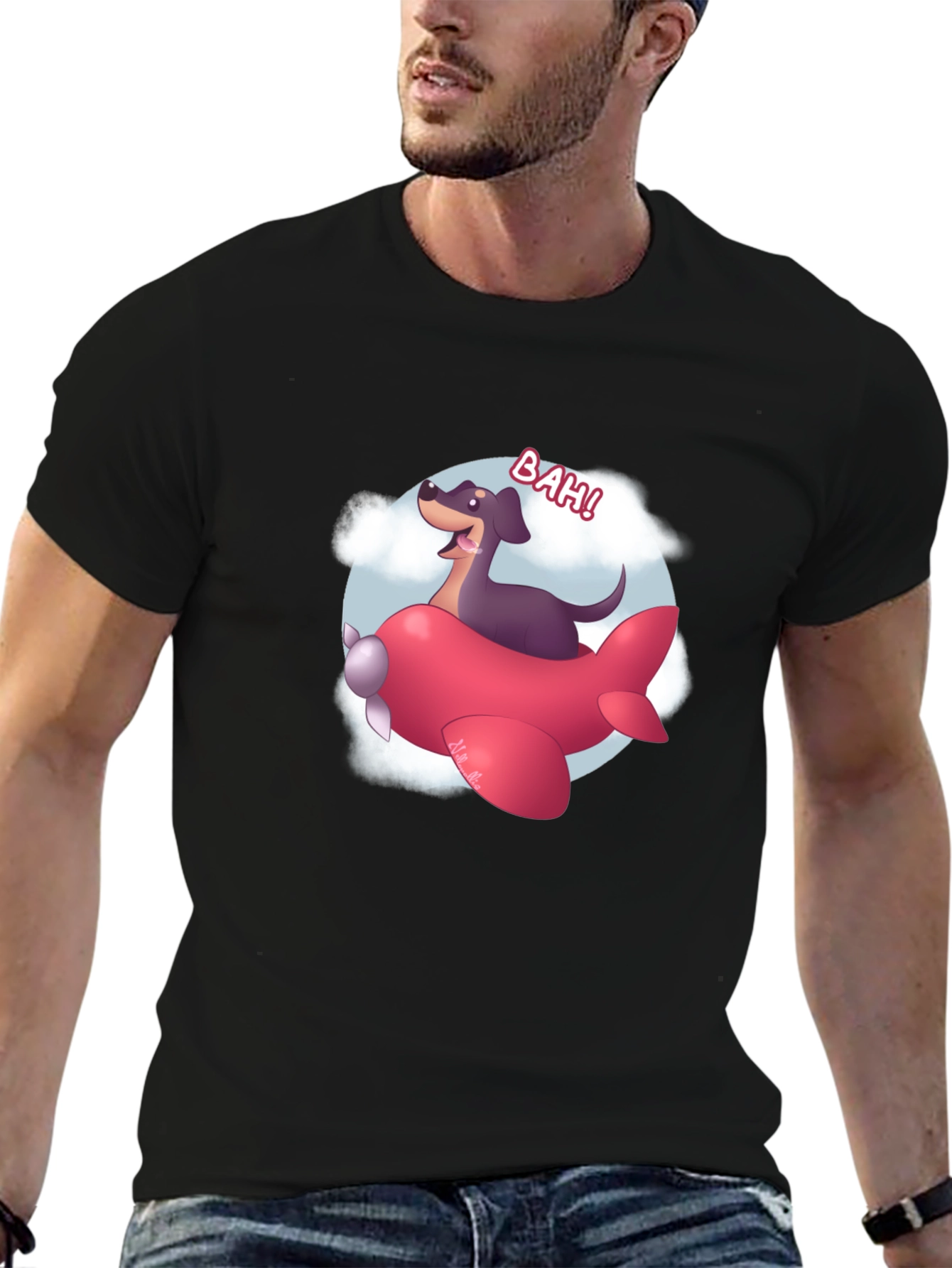 Dog Pilot Cartoon Graphic T-Shirt