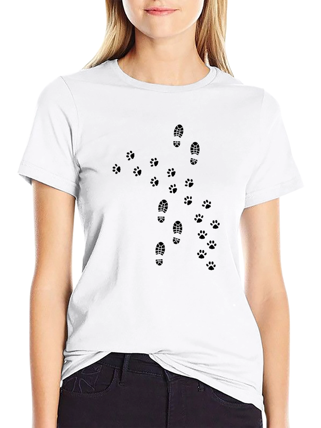 Mens Black T-Shirt with Foot and Paw Print Design