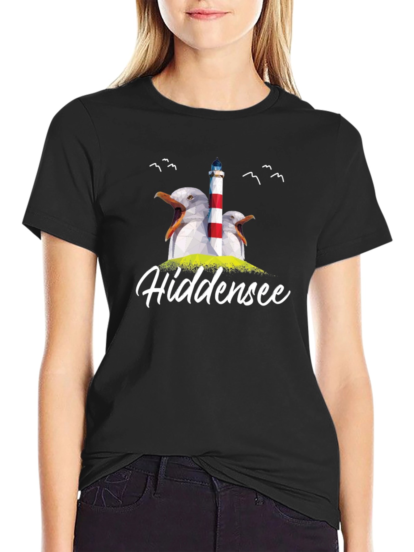 Hiddenese Seagull Lighthouse Graphic Tee