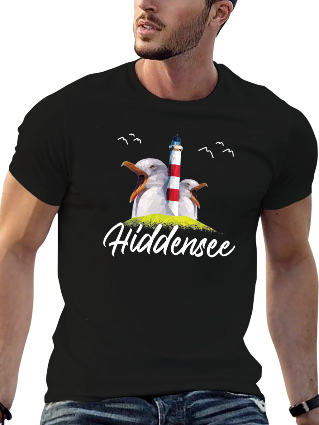 Hiddenese Seagull Lighthouse Graphic Tee