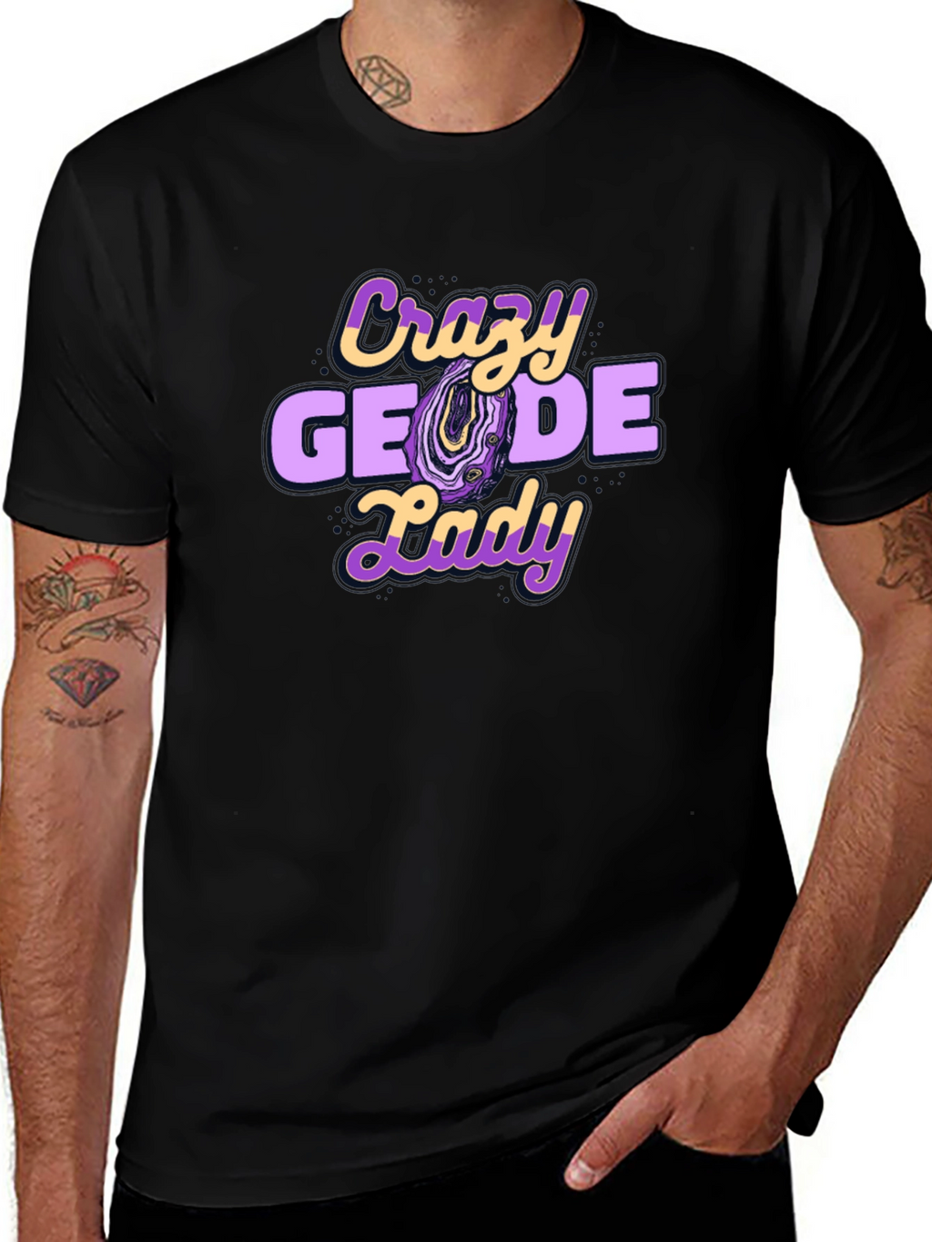 Crazy Geode Lady Graphic T-Shirt - Black
