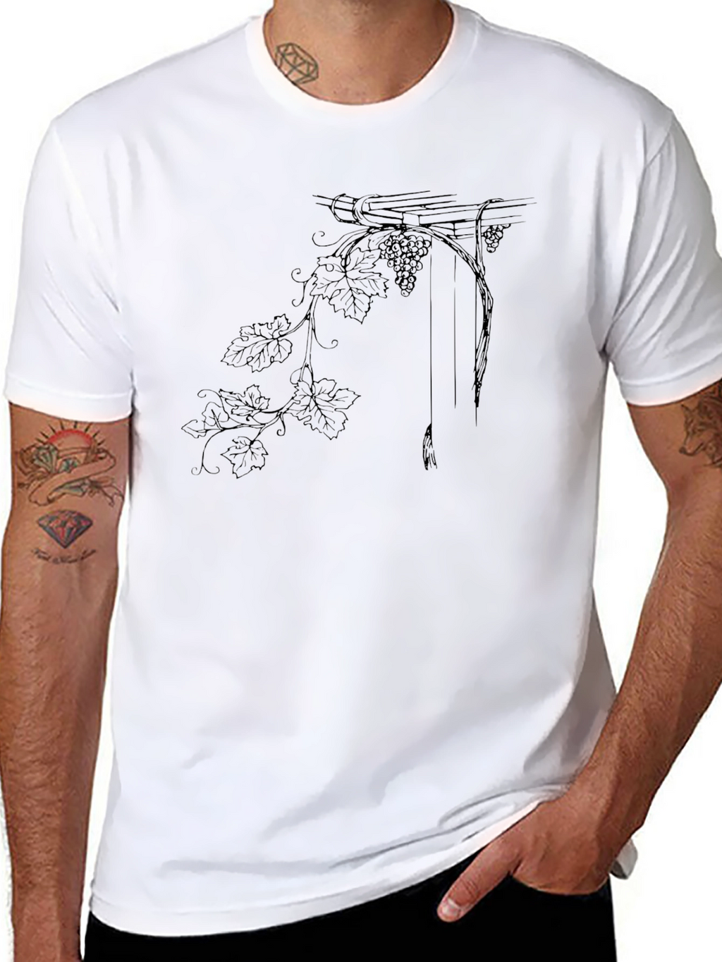 Elegant Grape Vine Graphic Tee - Classic Comfort