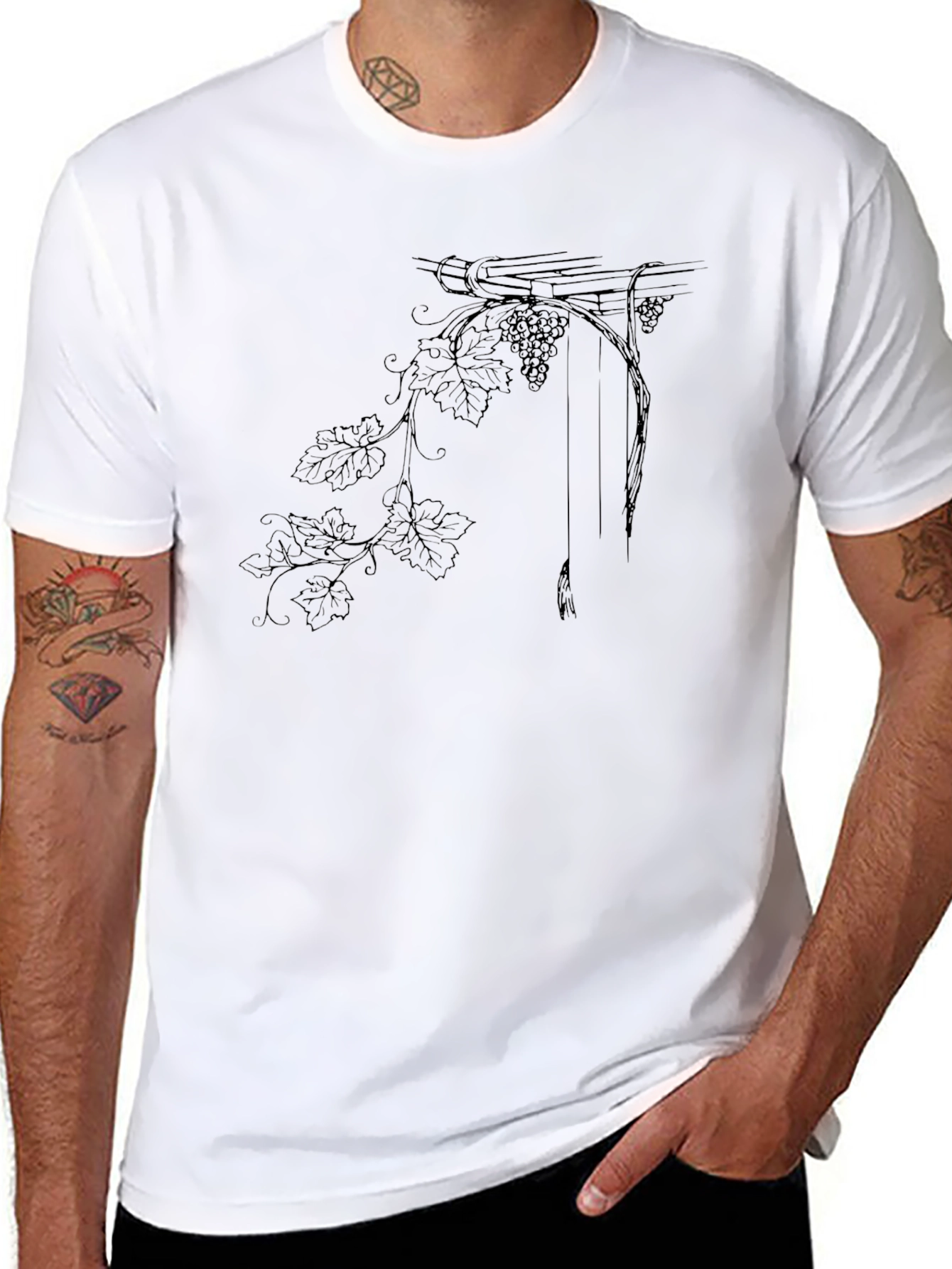 Elegant Grape Vine Graphic Tee - Classic Comfort