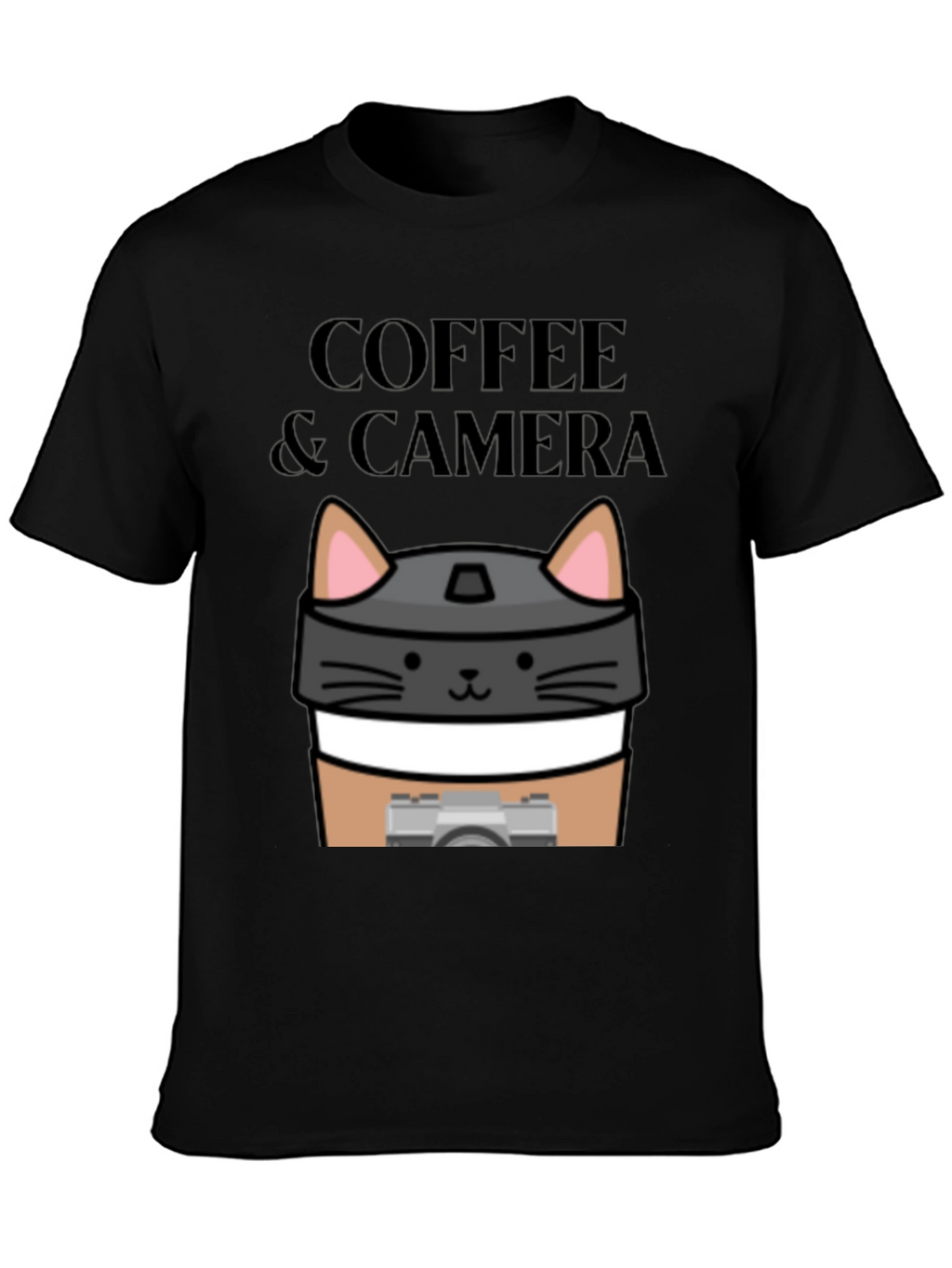 Coffee & Camera Cat Graphic T-Shirt