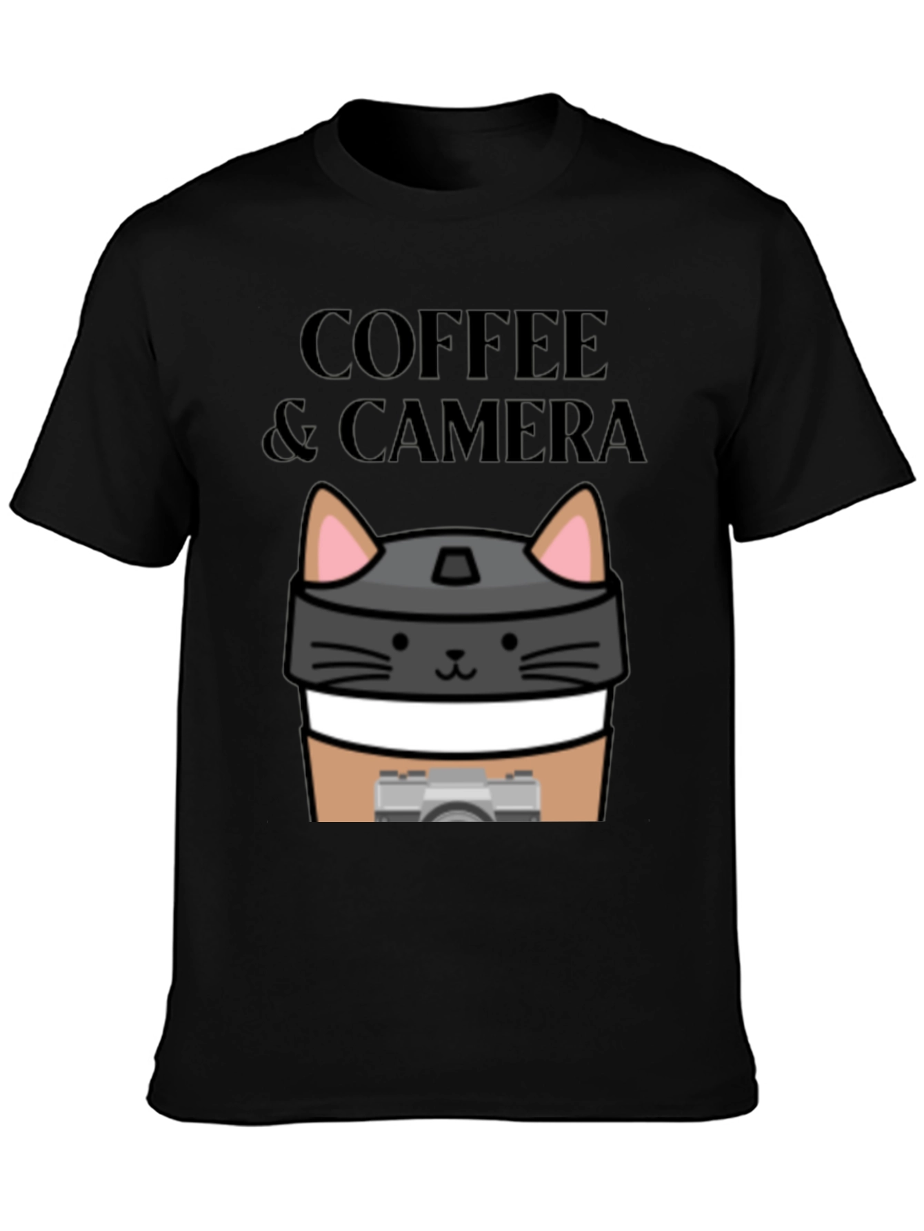 Coffee & Camera Cat Graphic T-Shirt