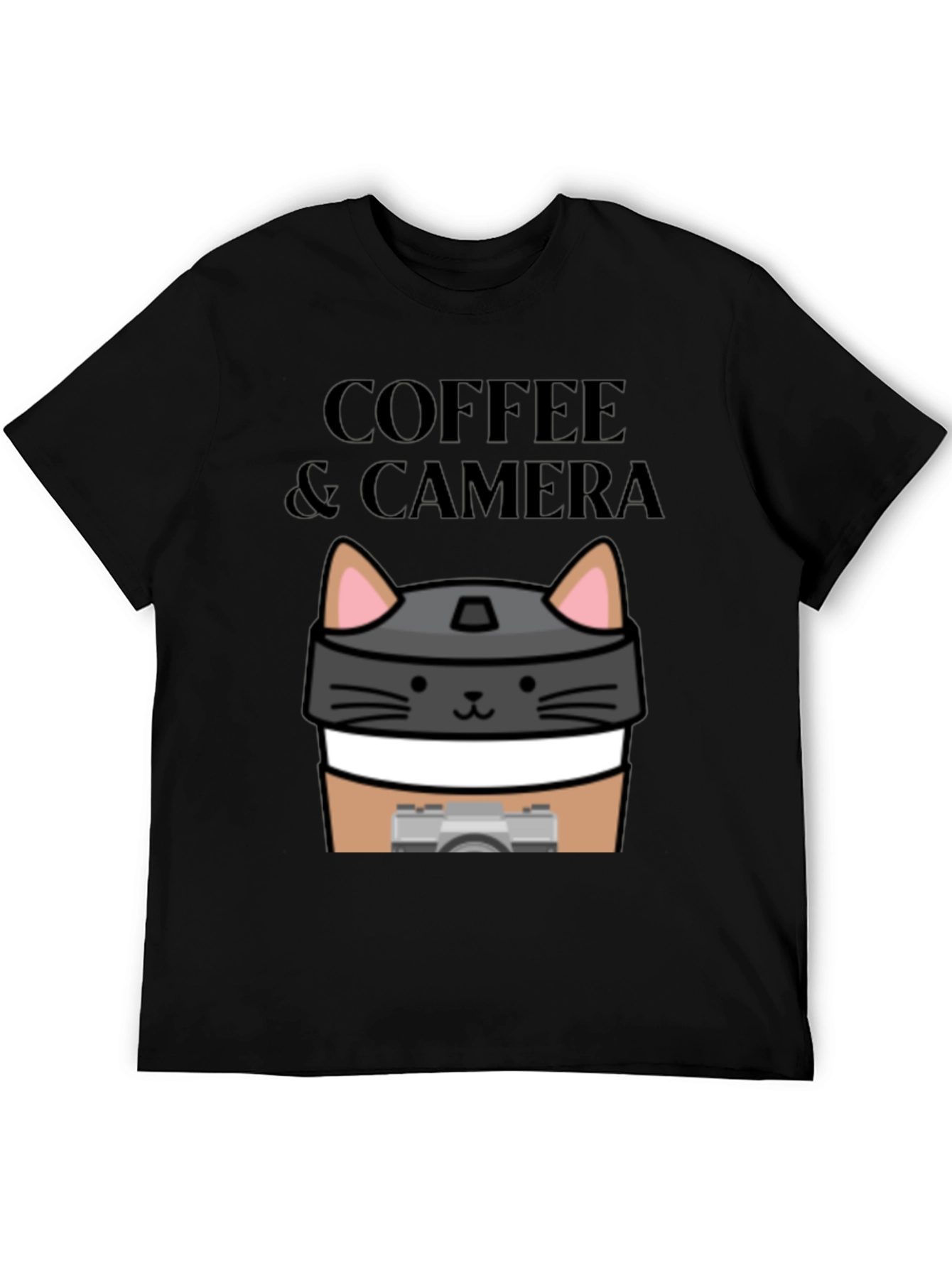 Coffee & Camera Cat Graphic T-Shirt
