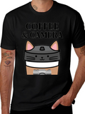 Coffee & Camera Cat Graphic T-Shirt
