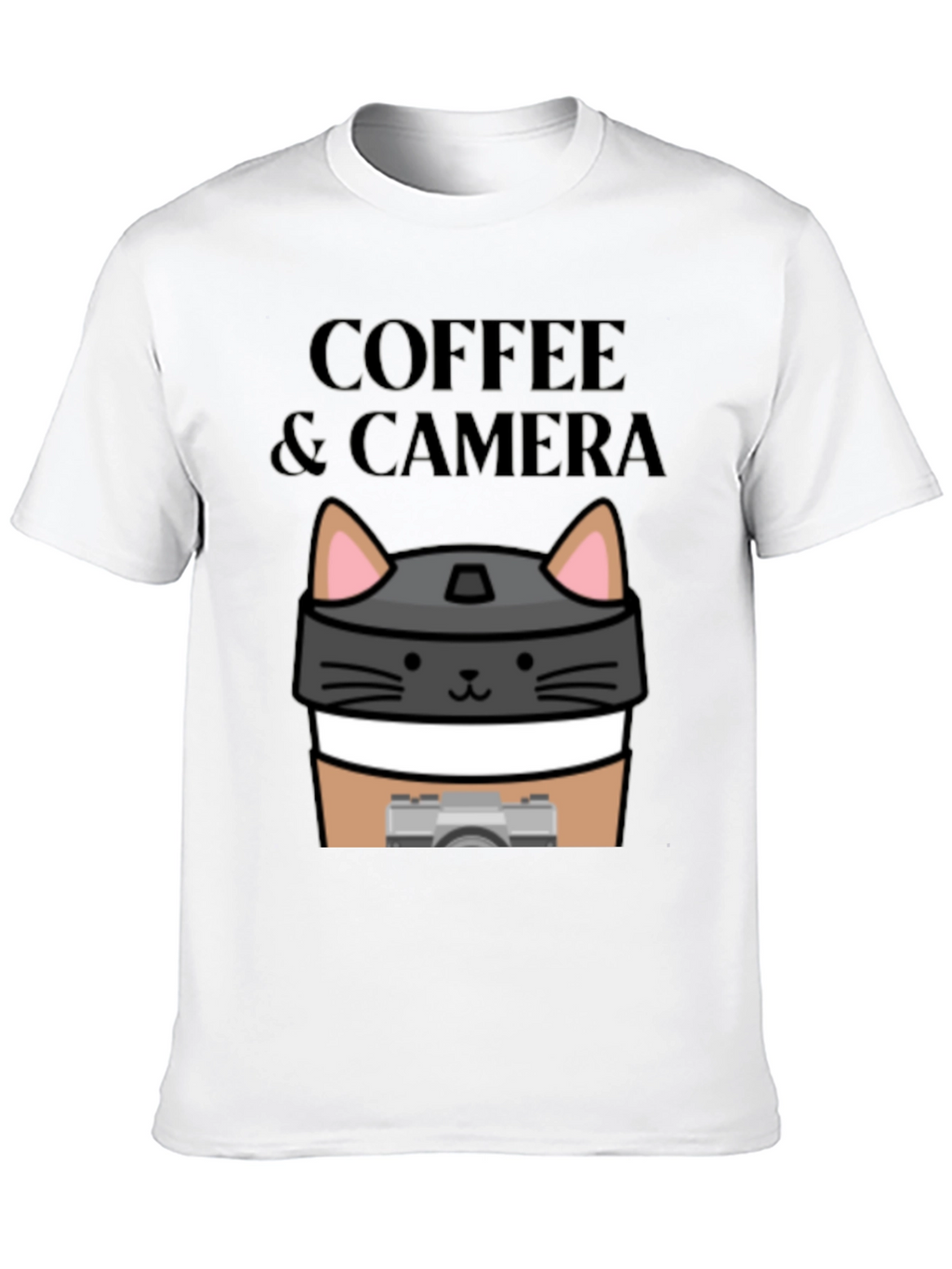 Coffee & Camera Cat Graphic T-Shirt