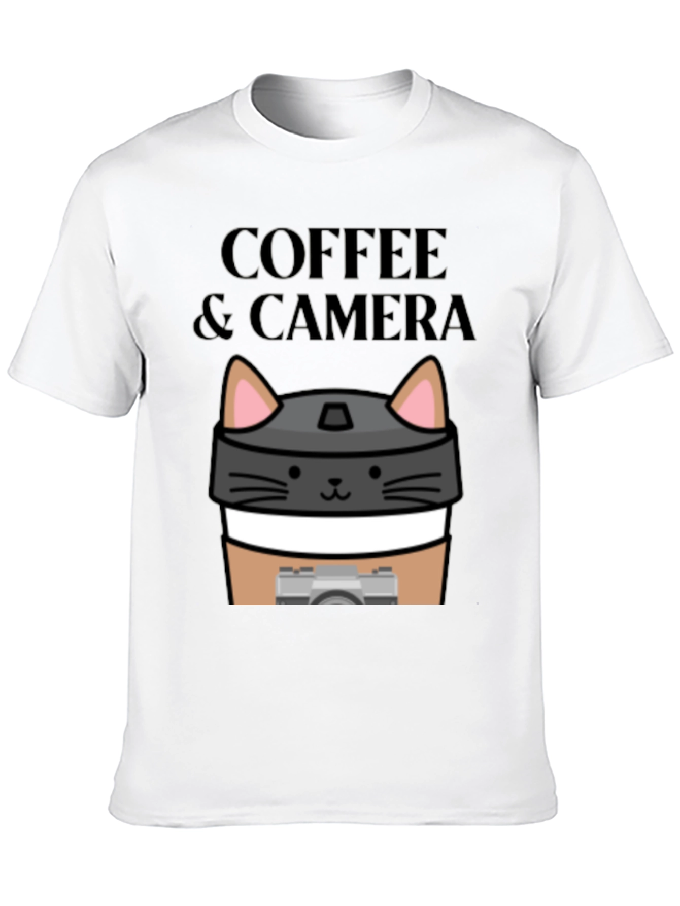 Coffee & Camera Cat Graphic T-Shirt