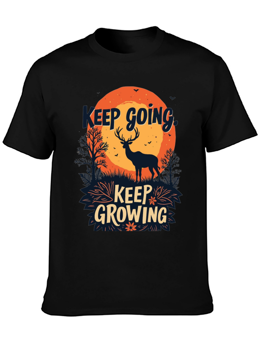 Keep Going Keep Growing Black Graphic T-Shirt