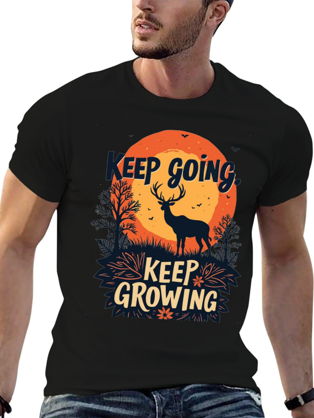 Keep Going Keep Growing Black Graphic T-Shirt