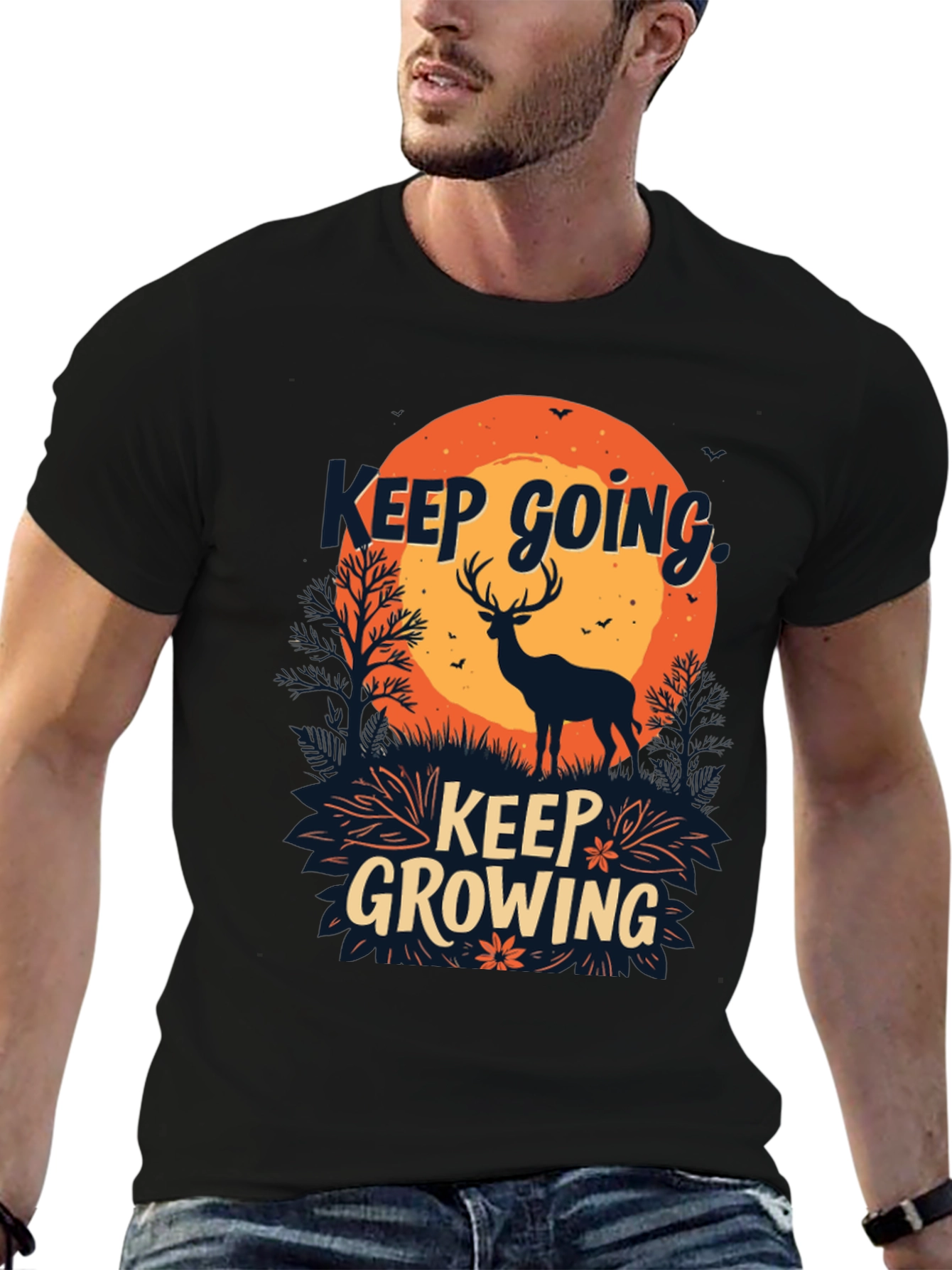 Keep Going Keep Growing Black Graphic T-Shirt