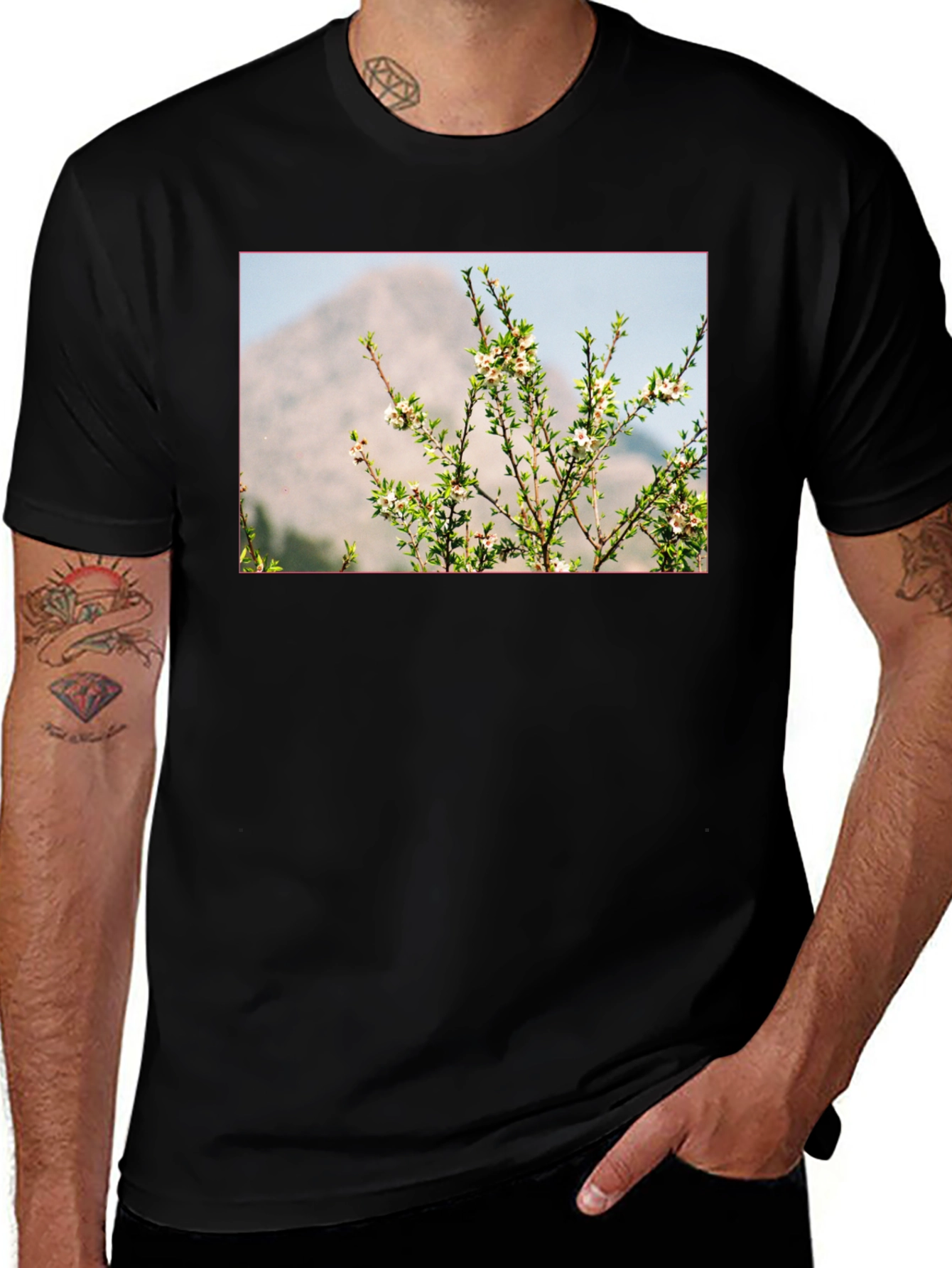 Nature Print Black T-Shirt