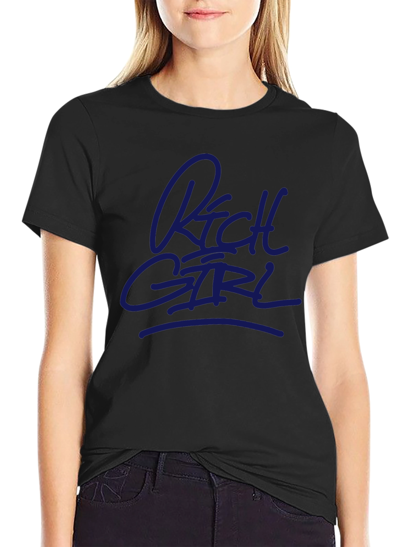 Rich Girl Graphic T-Shirt - Black Crew Neck