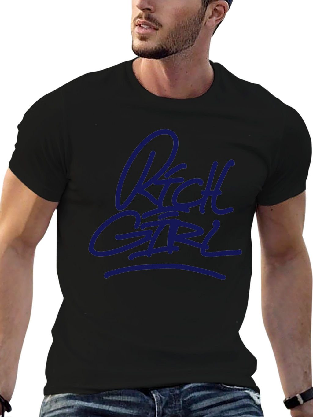 Rich Girl Graphic T-Shirt - Black Crew Neck