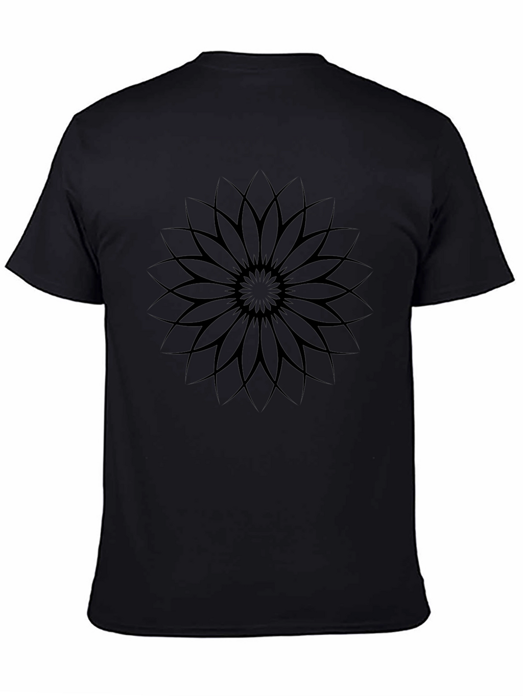 Black Graphic Tee - Geometric Flower Design