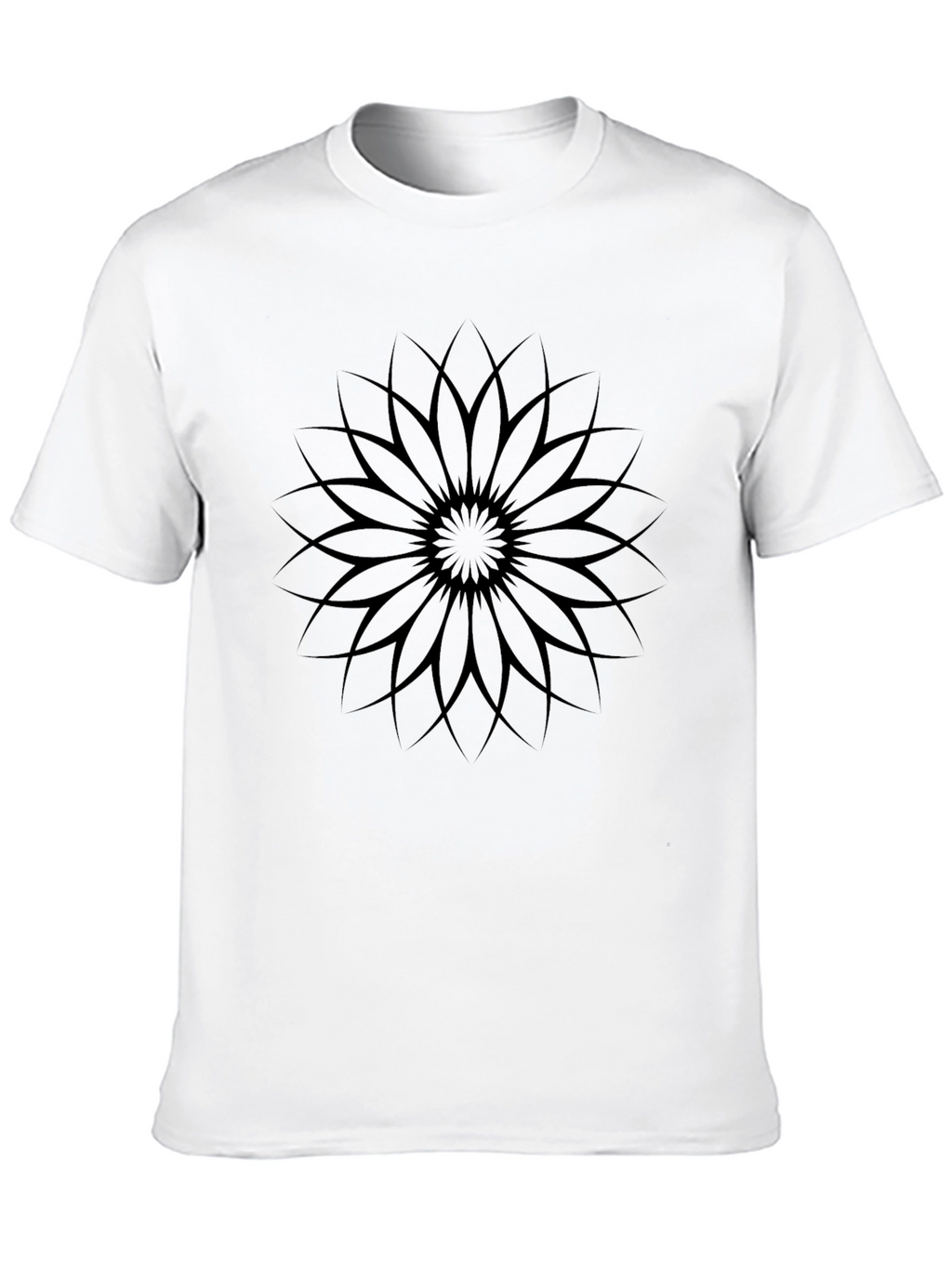 Black Graphic Tee - Geometric Flower Design