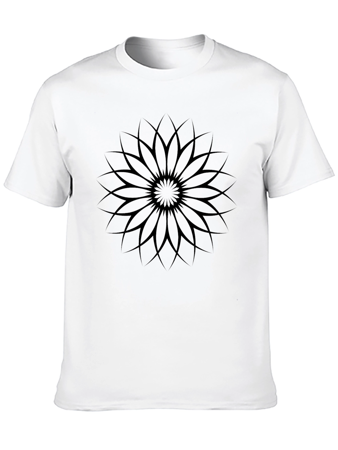 Black Graphic Tee - Geometric Flower Design